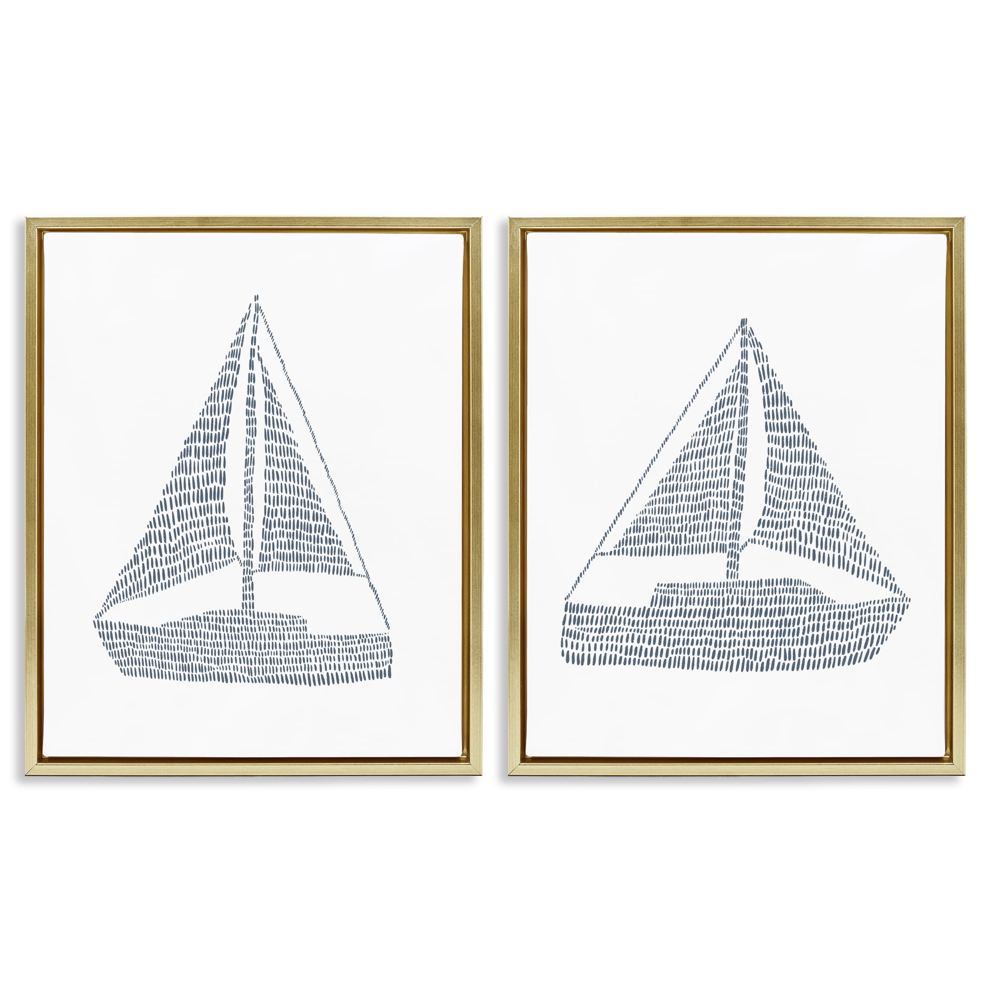 Stupell Industries Simple Lines Nautical Sailboats Nautical & Beach Painting Gold Floater Framed Canvas Art Print Wall Art, 31 x 25, Set of 2