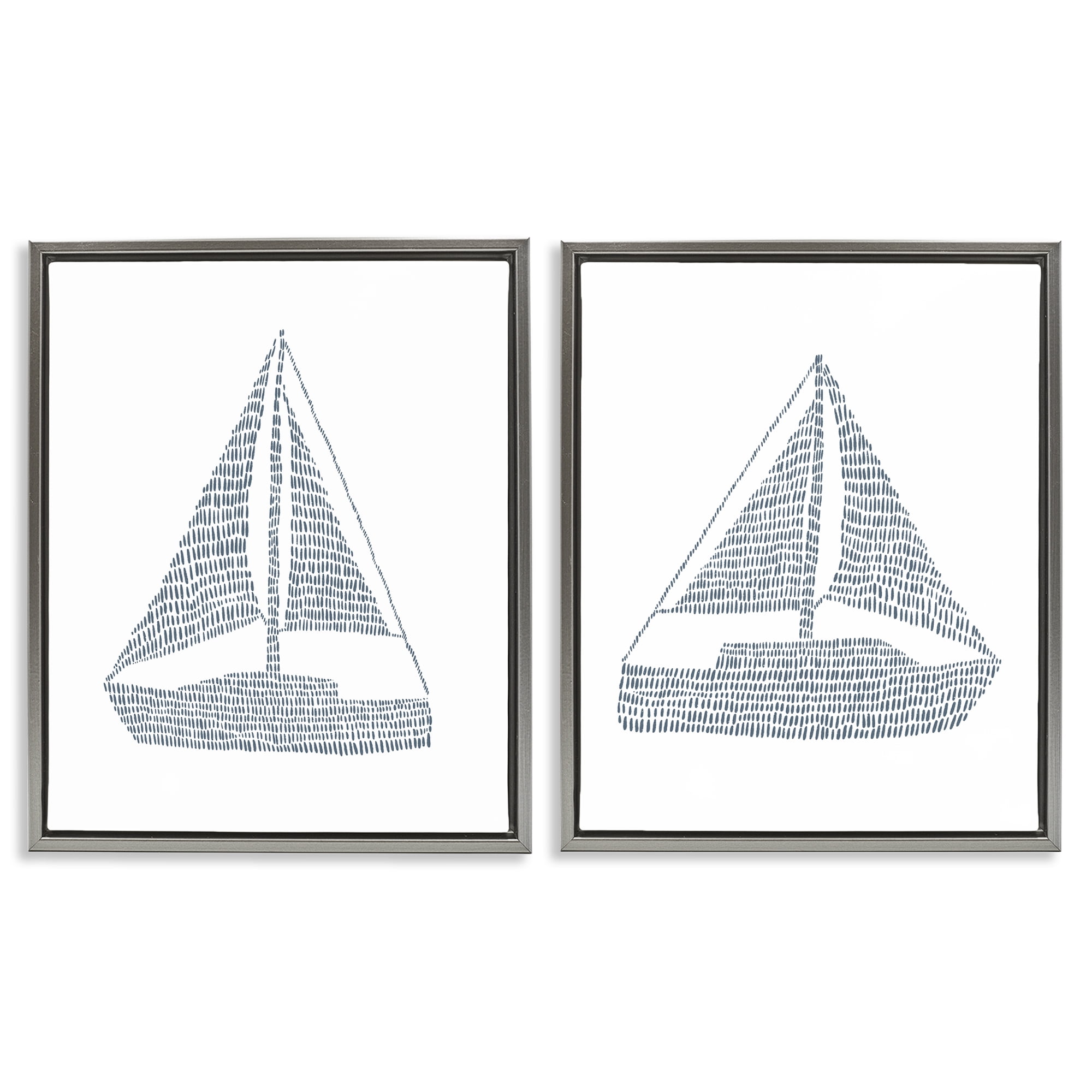 Stupell Industries Simple Lines Nautical Sailboats Nautical & Beach Painting Gray Floater Framed Canvas Art Print Wall Art, 31 x 25, Set of 2