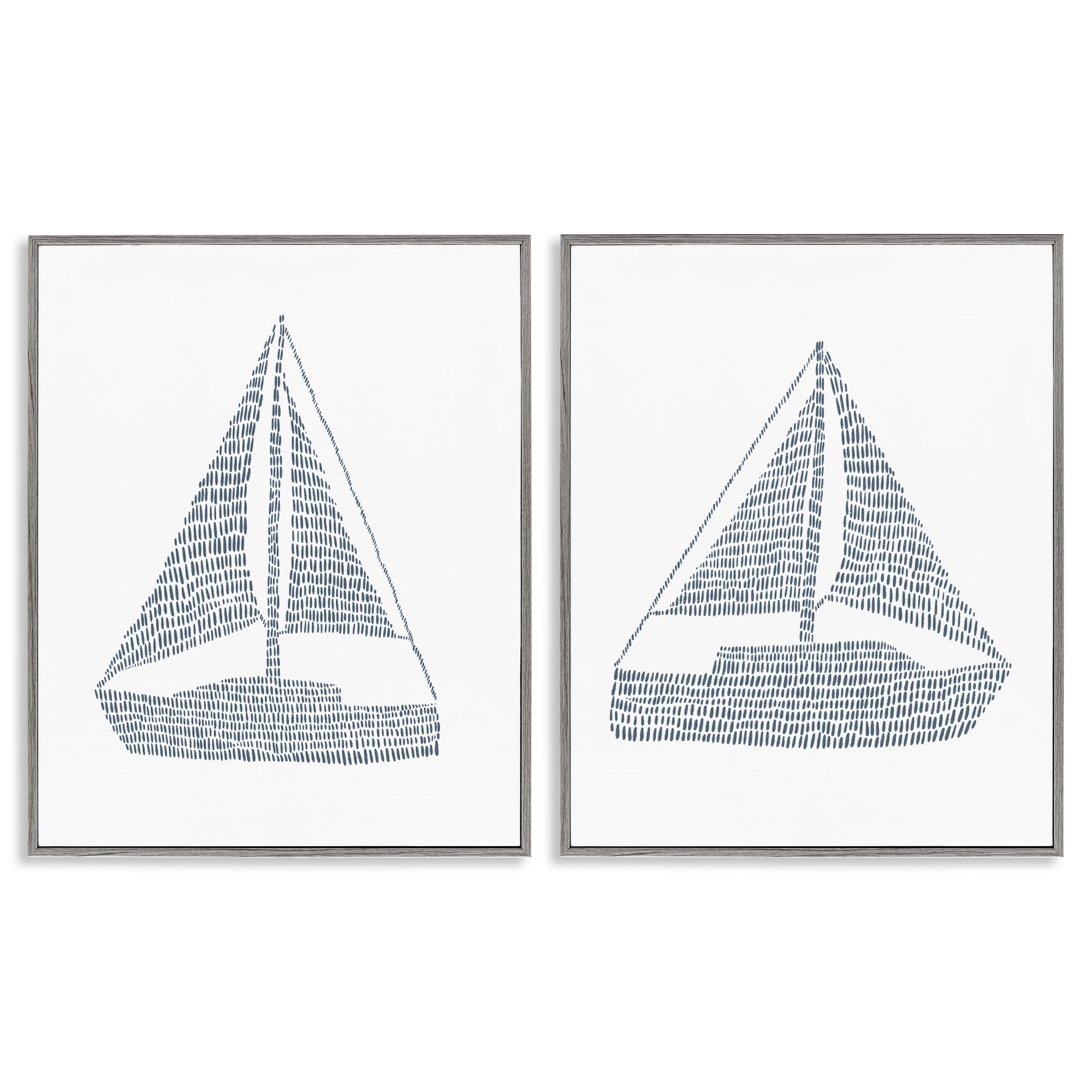 Stupell Industries Simple Lines Nautical Sailboats Nautical & Beach Painting Gray Framed Art Print Wall Art, 11 x 14, Set of 2