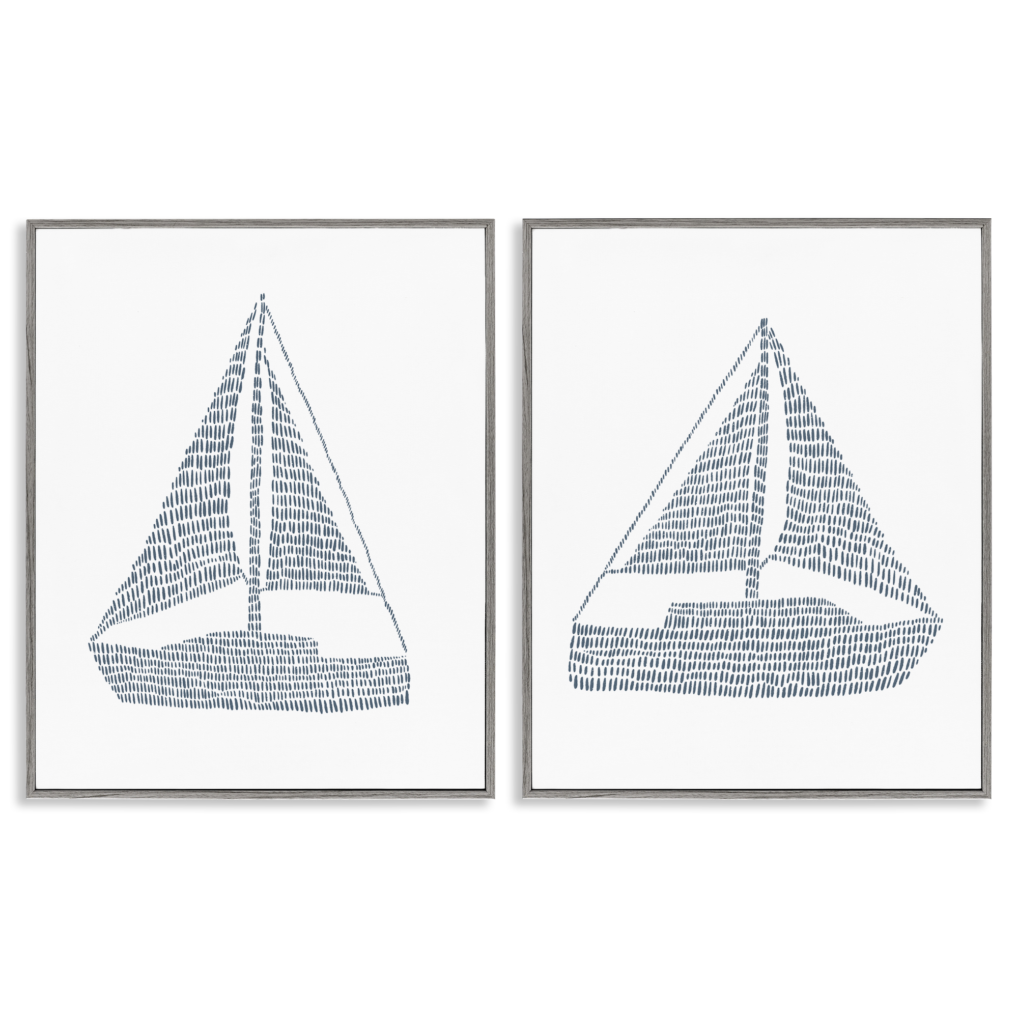 Stupell Industries Simple Lines Nautical Sailboats Nautical & Beach Painting Gray Framed Art Print Wall Art, 16 x 20, Set of 2