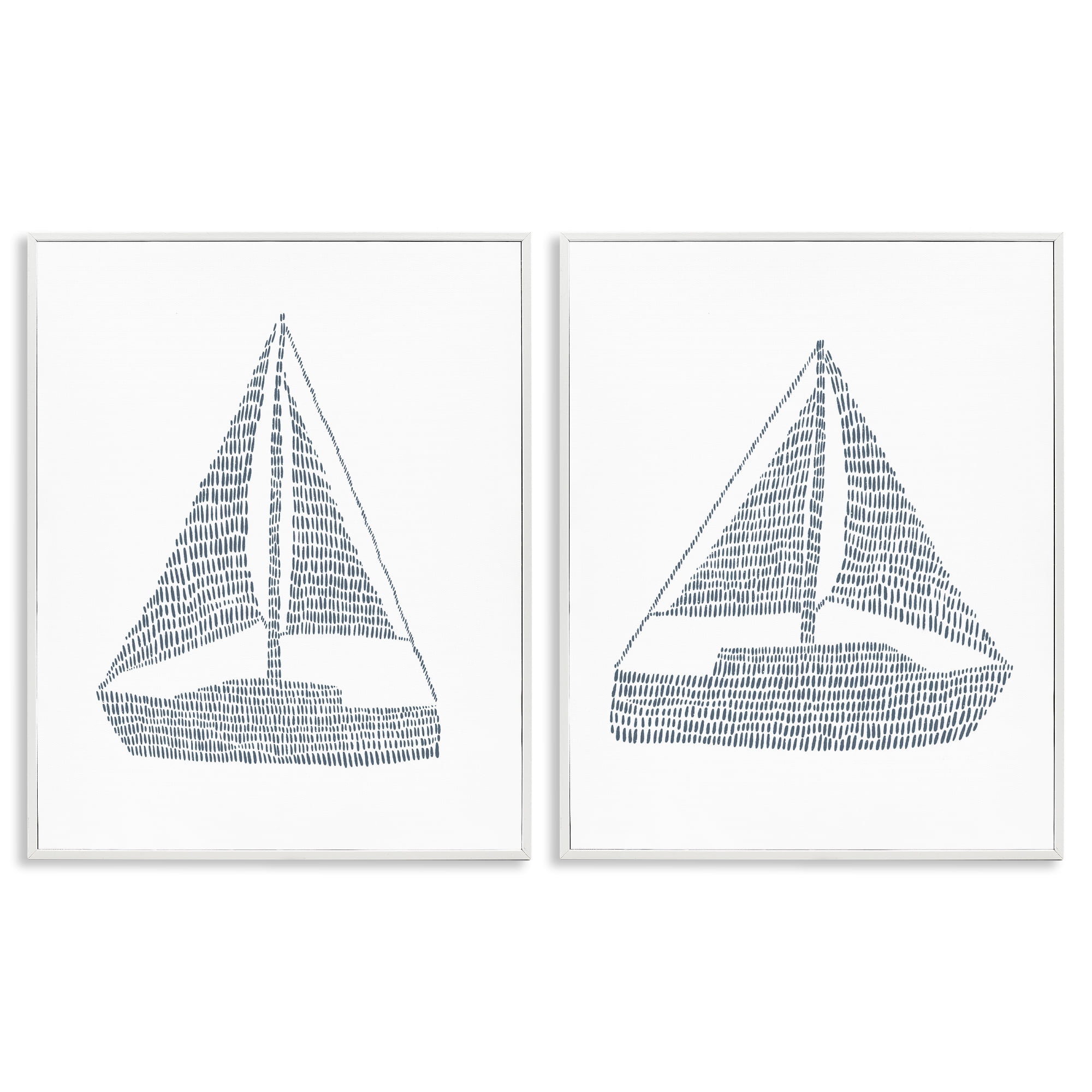 Stupell Industries Simple Lines Nautical Sailboats Nautical & Beach Painting White Framed Art Print Wall Art, 24 x 30, Set of 2