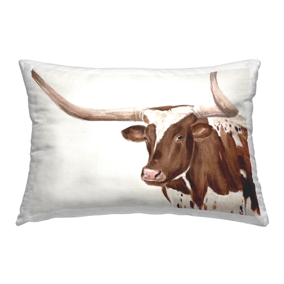 Stupell Industries Simple Longhorn Cow Decorative Printed Throw Pillow, 14 x 20