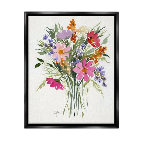 Stupell Industries Simple Mixed Bouquet Botanical & Floral Painting Black Floater Framed Canvas Art Print Wall Art, 17 x 21