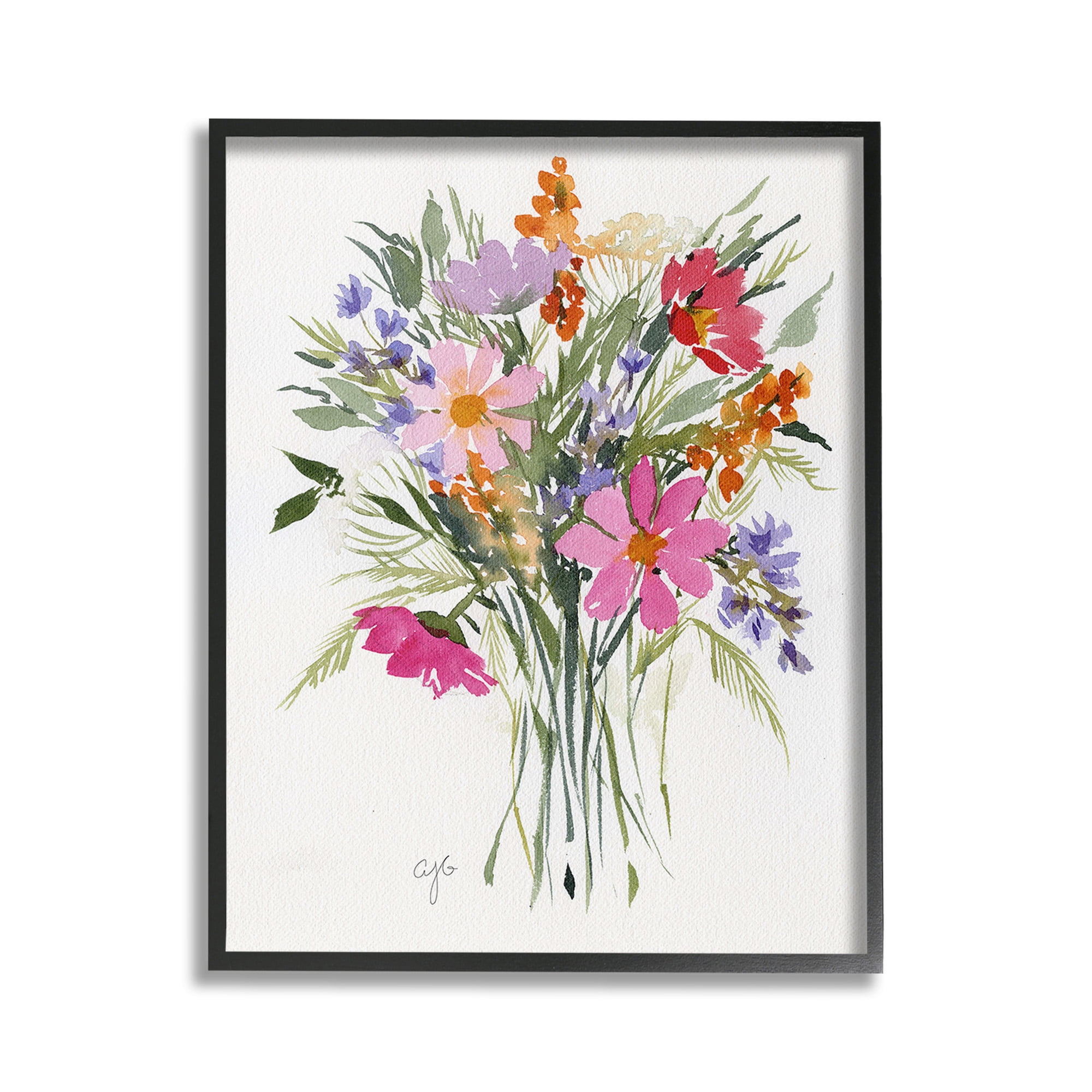 Stupell Industries Simple Mixed Bouquet Botanical & Floral Painting Black Framed Art Print Wall Art, 24 x 30