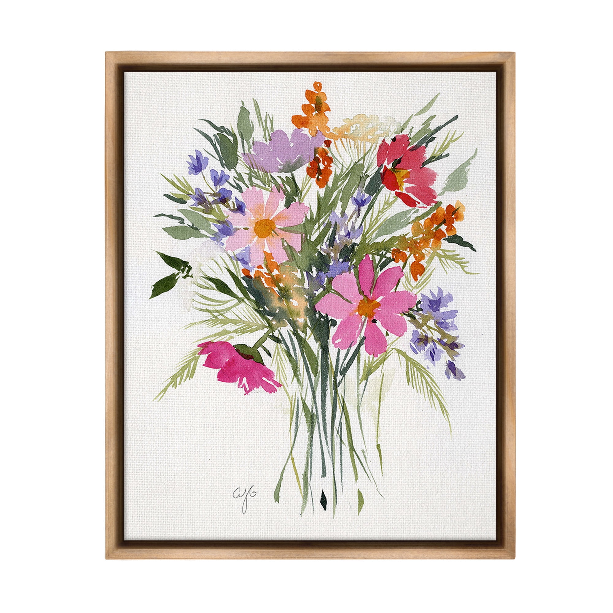 Stupell Industries Simple Mixed Bouquet Botanical & Floral Painting Brown Floater Framed Canvas Art Print Wall Art, 25 x 31