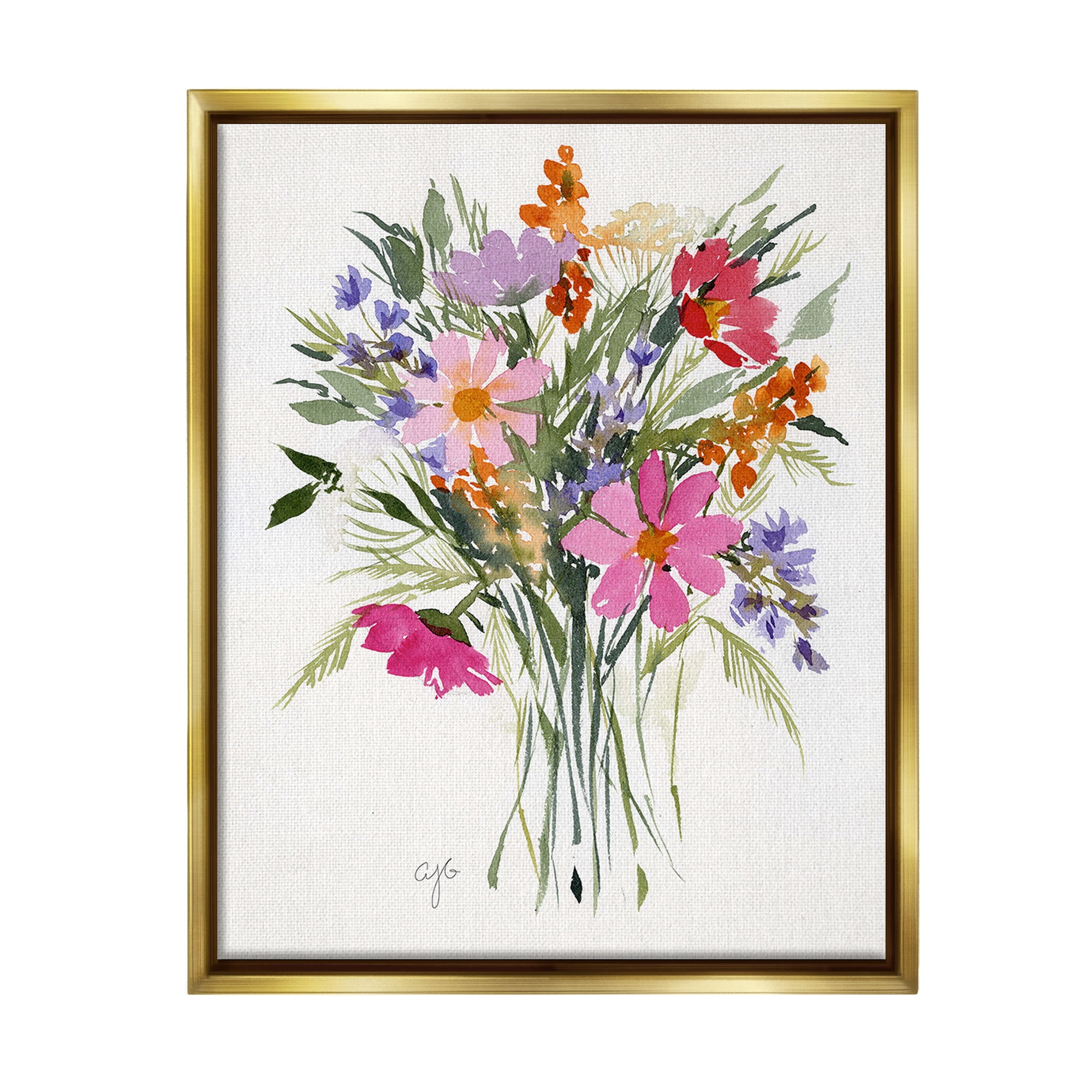 Stupell Industries Simple Mixed Bouquet Botanical & Floral Painting Gold Floater Framed Canvas Art Print Wall Art, 17 x 21