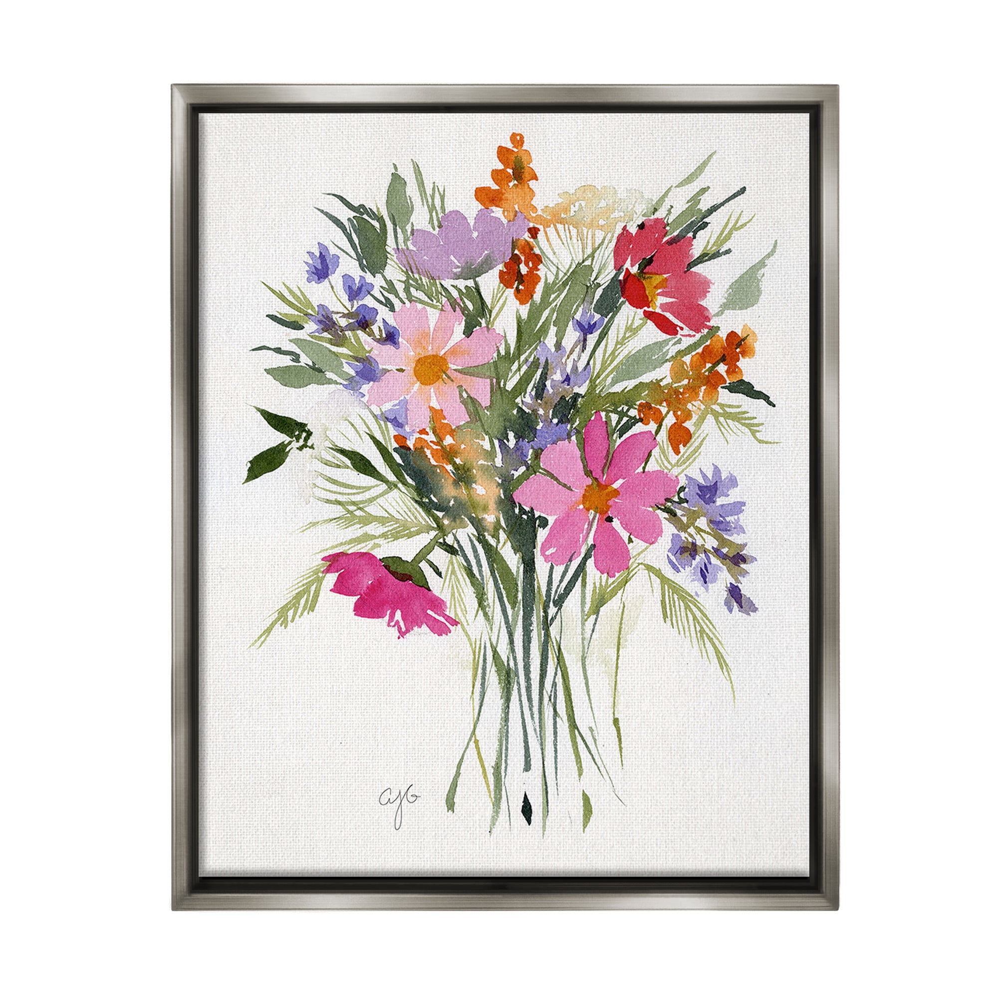 Stupell Industries Simple Mixed Bouquet Botanical & Floral Painting Gray Floater Framed Canvas Art Print Wall Art, 25 x 31