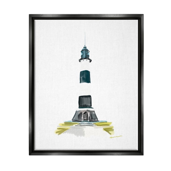Stupell Industries Simple Modern Lighthouse Nature Painting Black Floater Framed Art Print Wall Art, 17 x 21