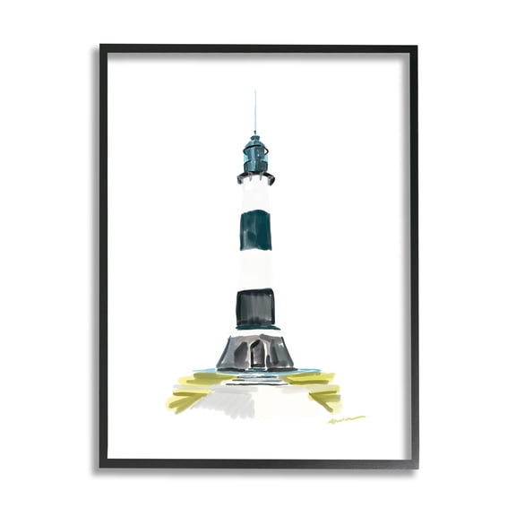 Stupell Industries Simple Modern Lighthouse Nature Painting Black Framed Art Print Wall Art, 11 x 14