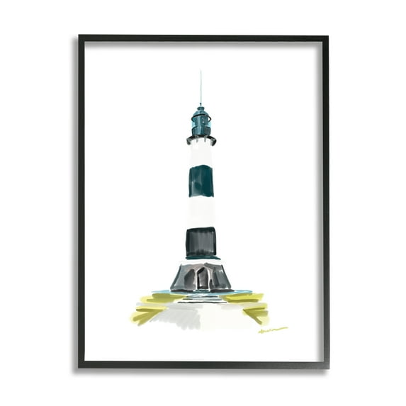 Stupell Industries Simple Modern Lighthouse Nature Painting Black Framed Art Print Wall Art, 16 x 20