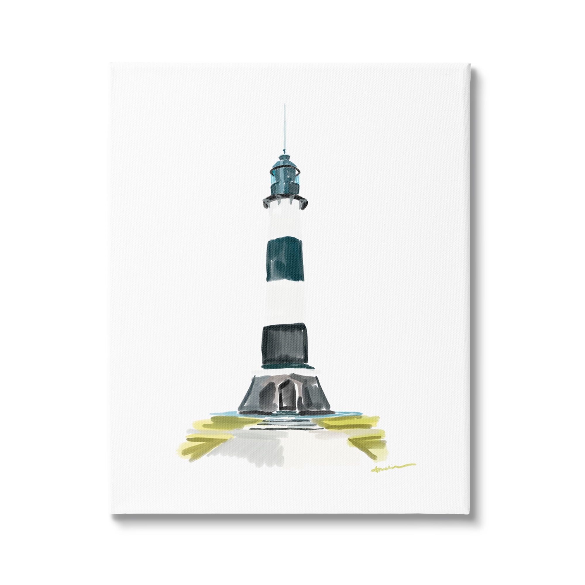 Stupell Industries Simple Modern Lighthouse Nature Painting Gallery Wrapped Canvas Print Wall Art, 36 x 48