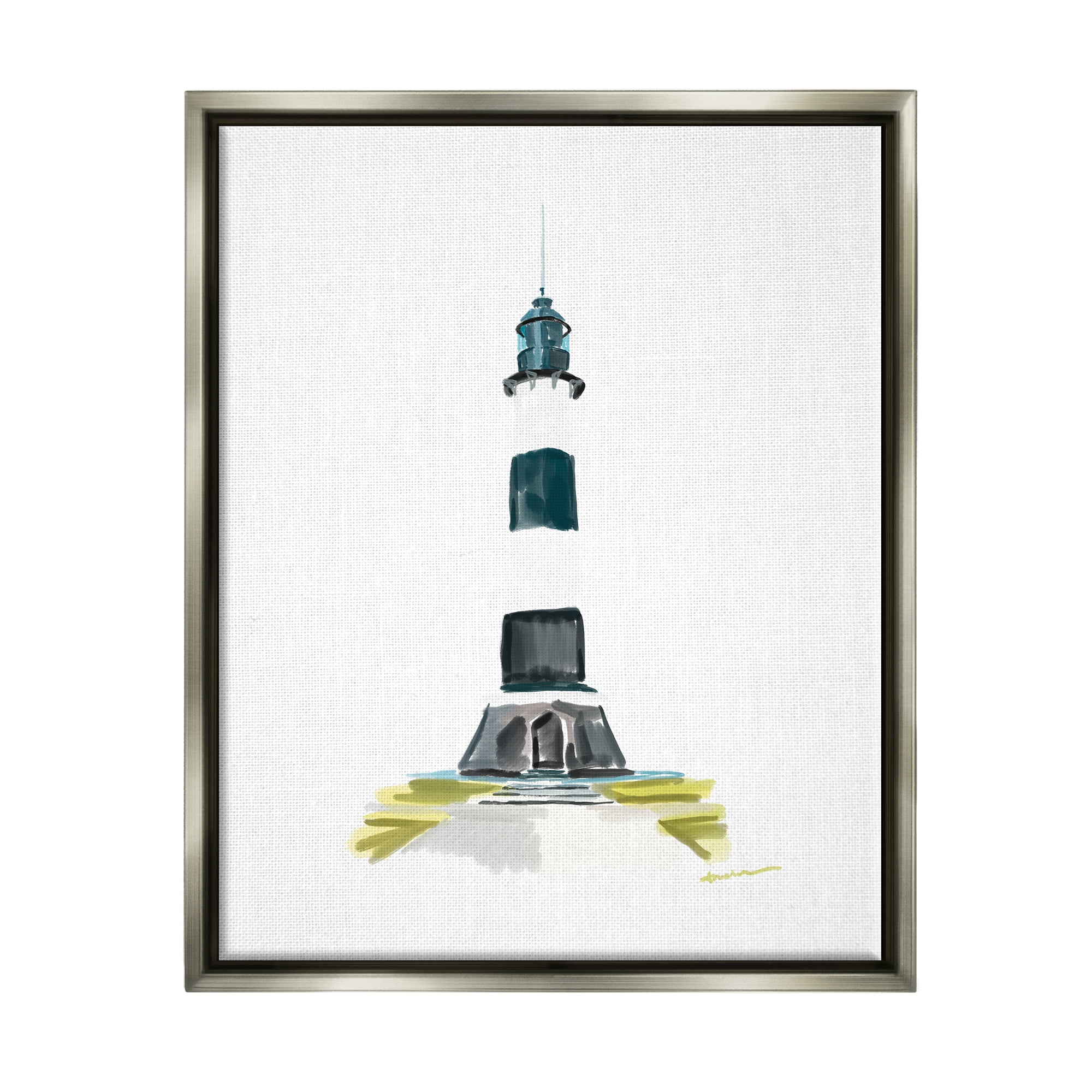 Stupell Industries Simple Modern Lighthouse Nature Painting Gray Floater Framed Art Print Wall Art, 25 x 31