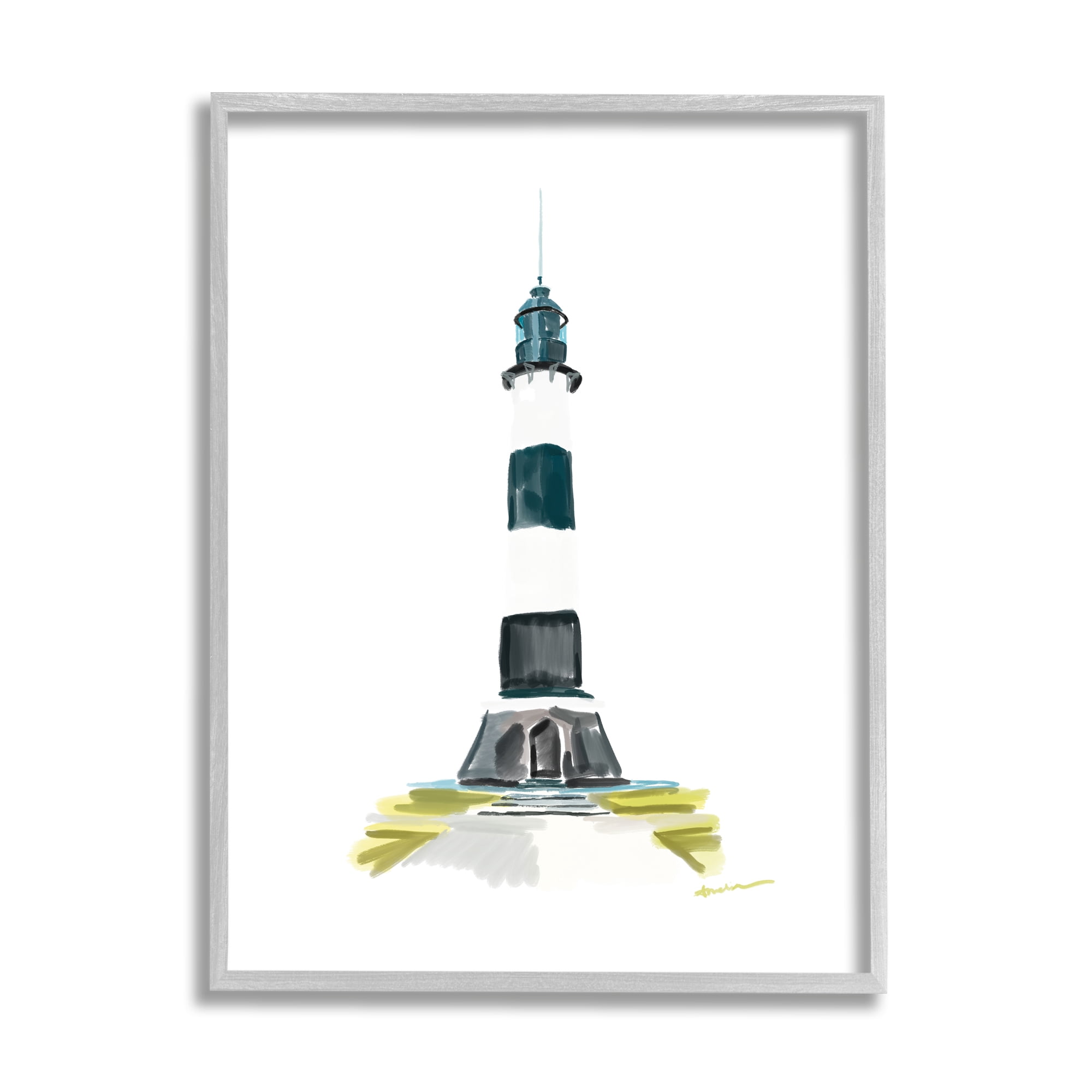 Stupell Industries Simple Modern Lighthouse Nature Painting Gray Framed Art Print Wall Art, 24 x 30