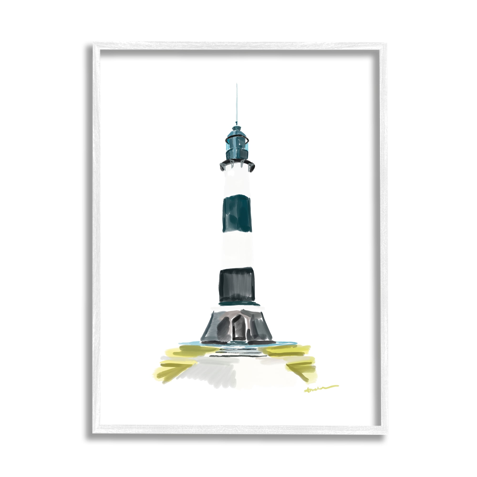 Stupell Industries Simple Modern Lighthouse Nature Painting White Framed Art Print Wall Art, 11 x 14