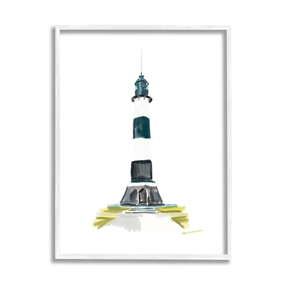 Stupell Industries Simple Modern Lighthouse Nature Painting White Framed Art Print Wall Art, 11 x 14