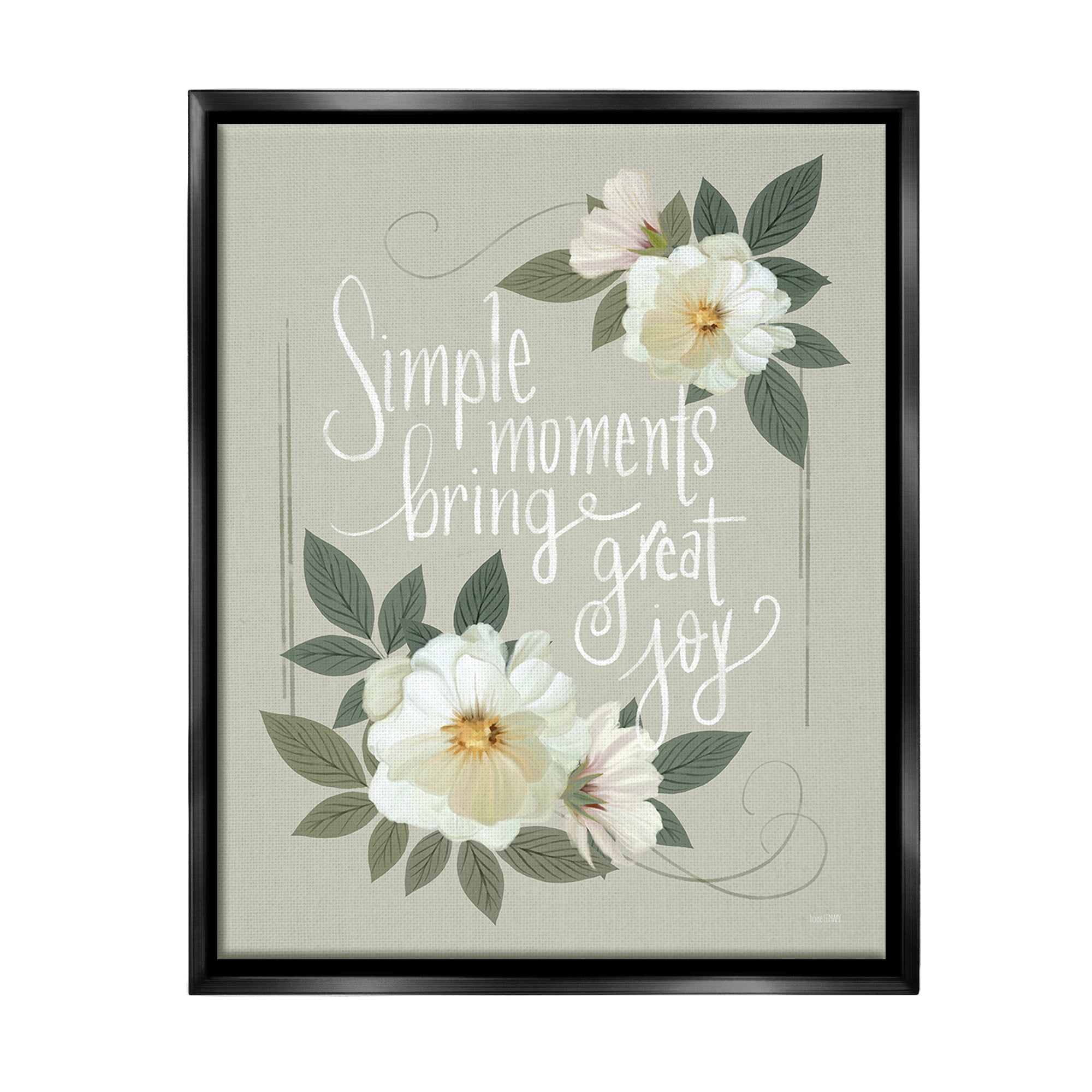 Stupell Industries Simple Moments & Blossoms Botanical & Floral Painting Black Floater Framed Canvas Art Print Wall Art, 25 x 31