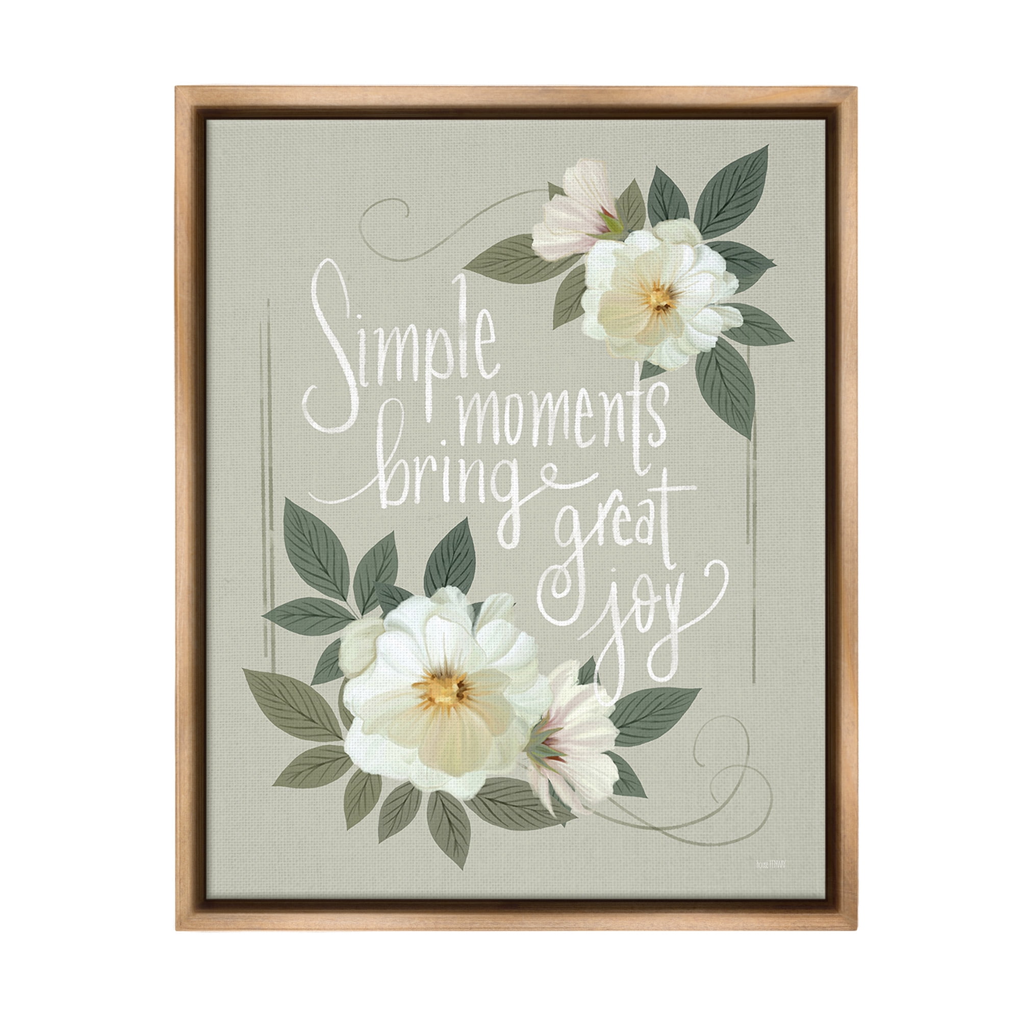 Stupell Industries Simple Moments & Blossoms Botanical & Floral Painting Brown Floater Framed Canvas Art Print Wall Art, 25 x 31