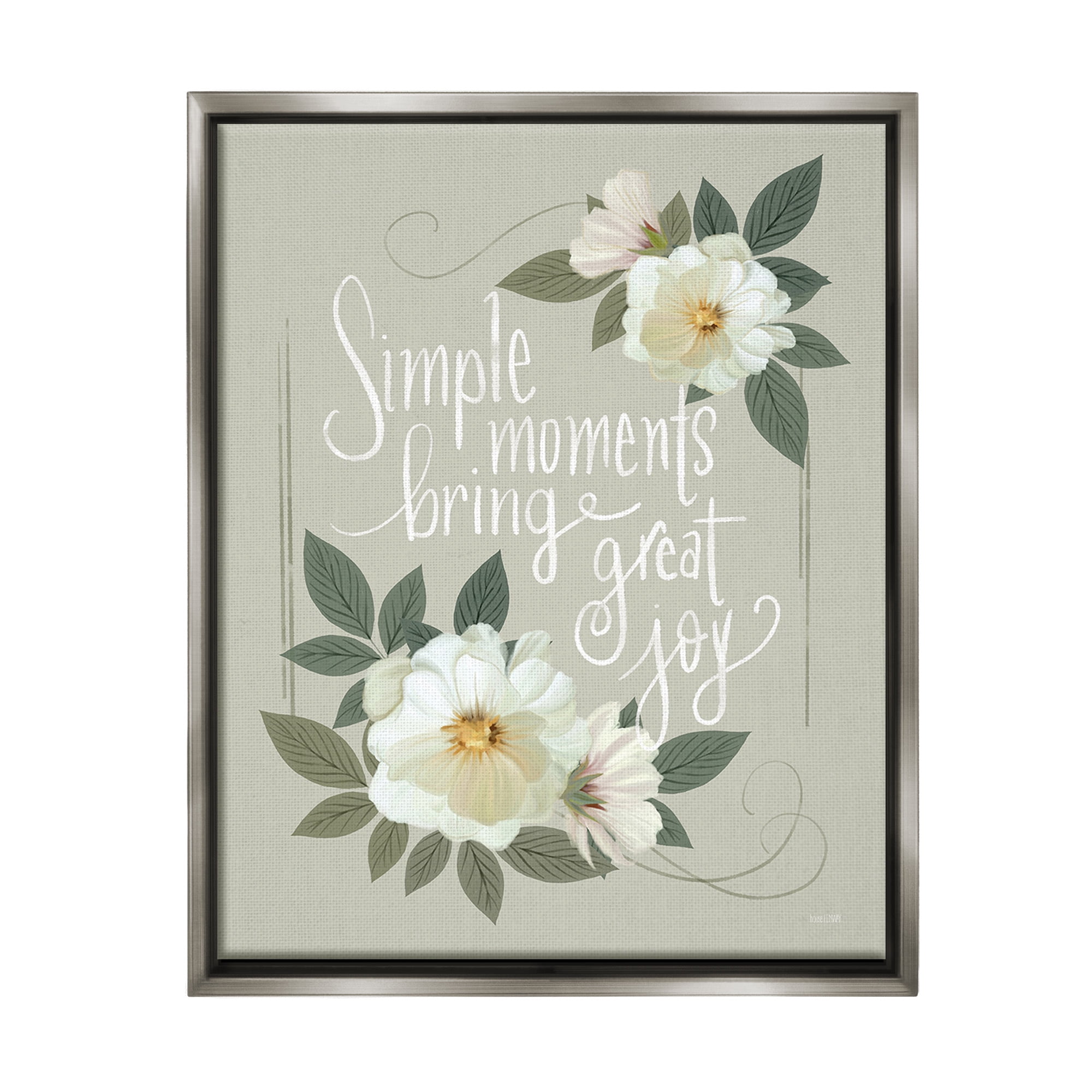 Stupell Industries Simple Moments & Blossoms Botanical & Floral Painting Gray Floater Framed Canvas Art Print Wall Art, 17 x 21