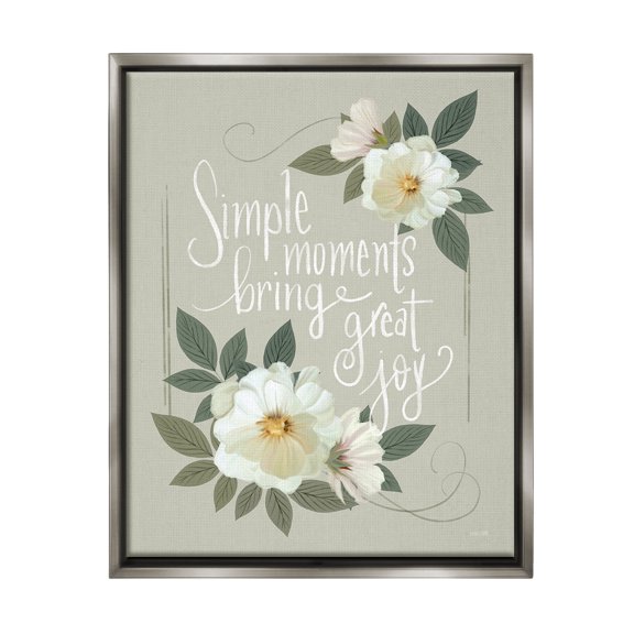 Stupell Industries Simple Moments & Blossoms Botanical & Floral Painting Gray Floater Framed Canvas Art Print Wall Art, 25 x 31