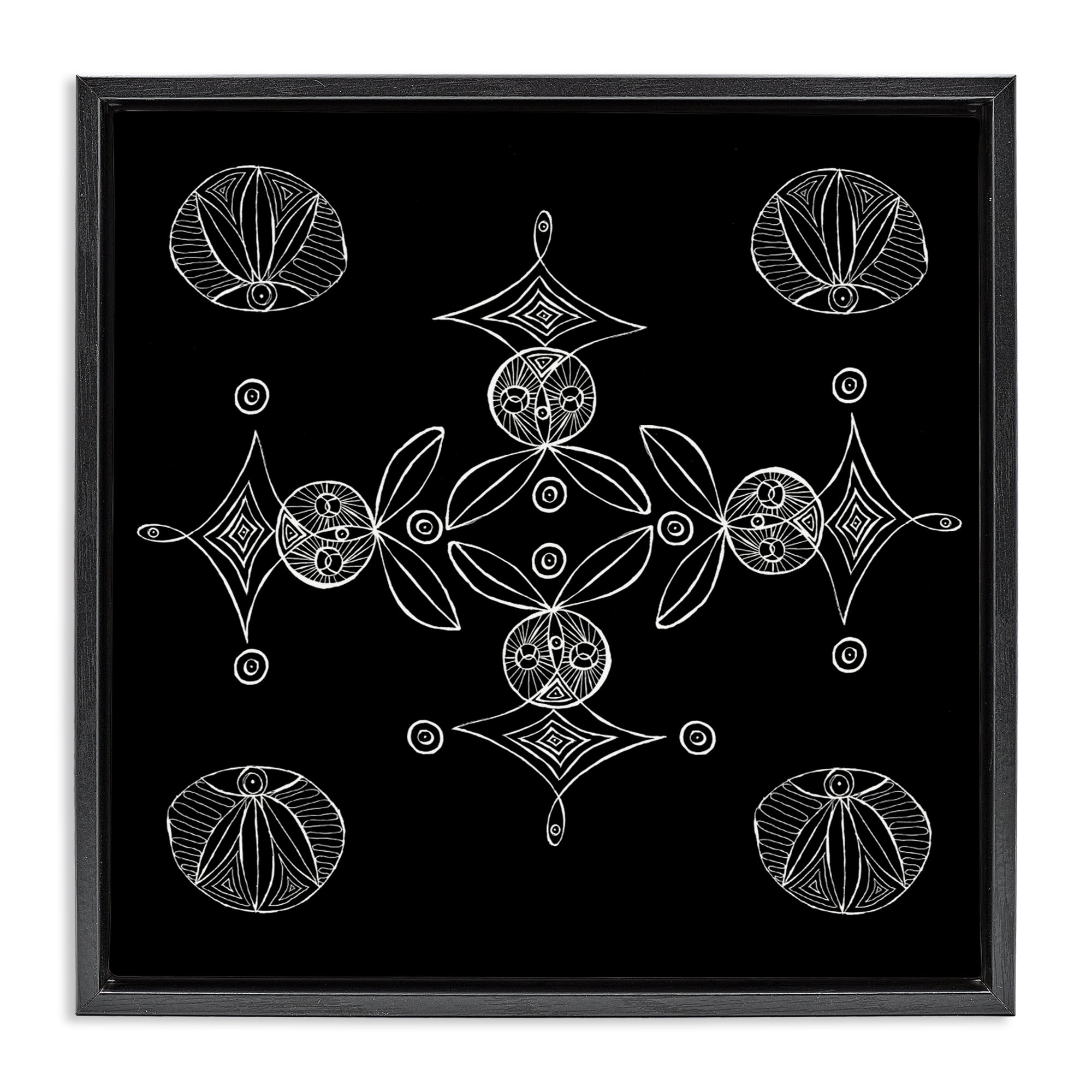 Stupell Industries Simple Monochrome Fractals Black Framed Floater Canvas Wall Art, design by El Perkin