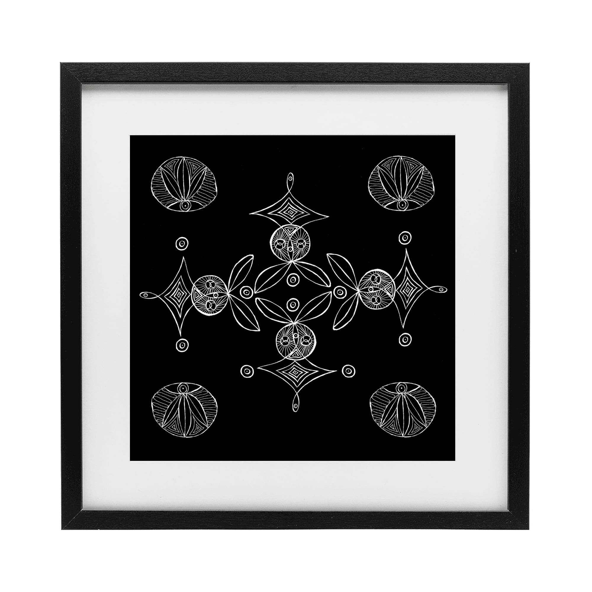 Stupell Industries Simple Monochrome Fractals Black Framed Print Under Glass, design by El Perkin