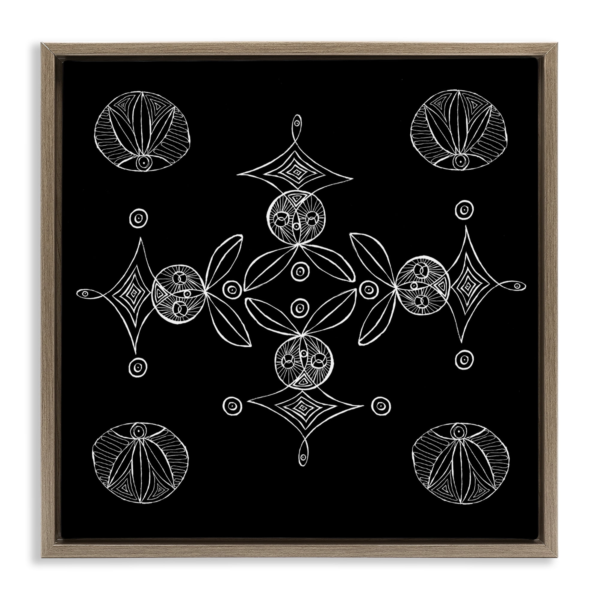Stupell Industries Simple Monochrome Fractals Brown Framed Floater Canvas Wall Art, design by El Perkin