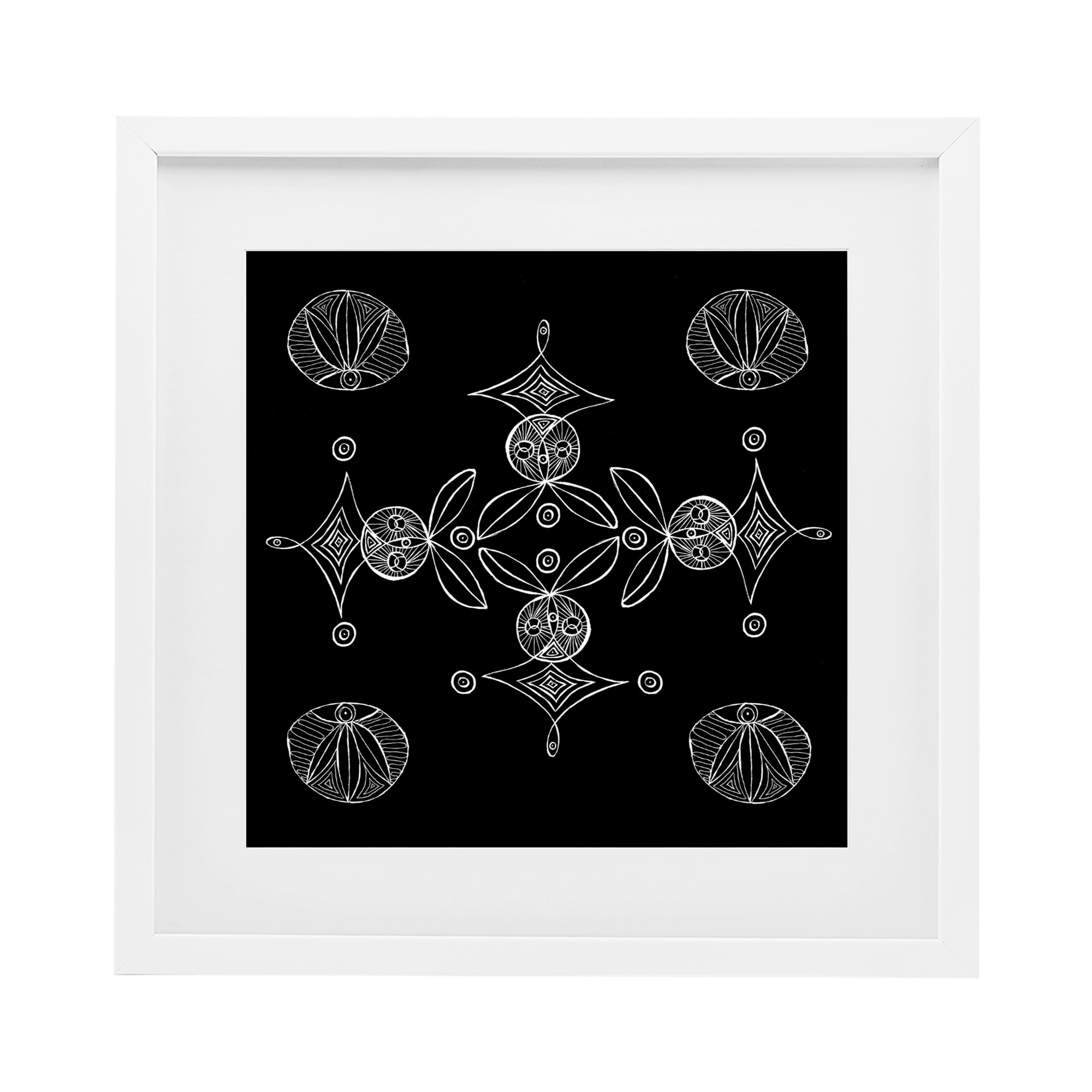 Stupell Industries Simple Monochrome Fractals White Framed Print Under Glass, design by El Perkin