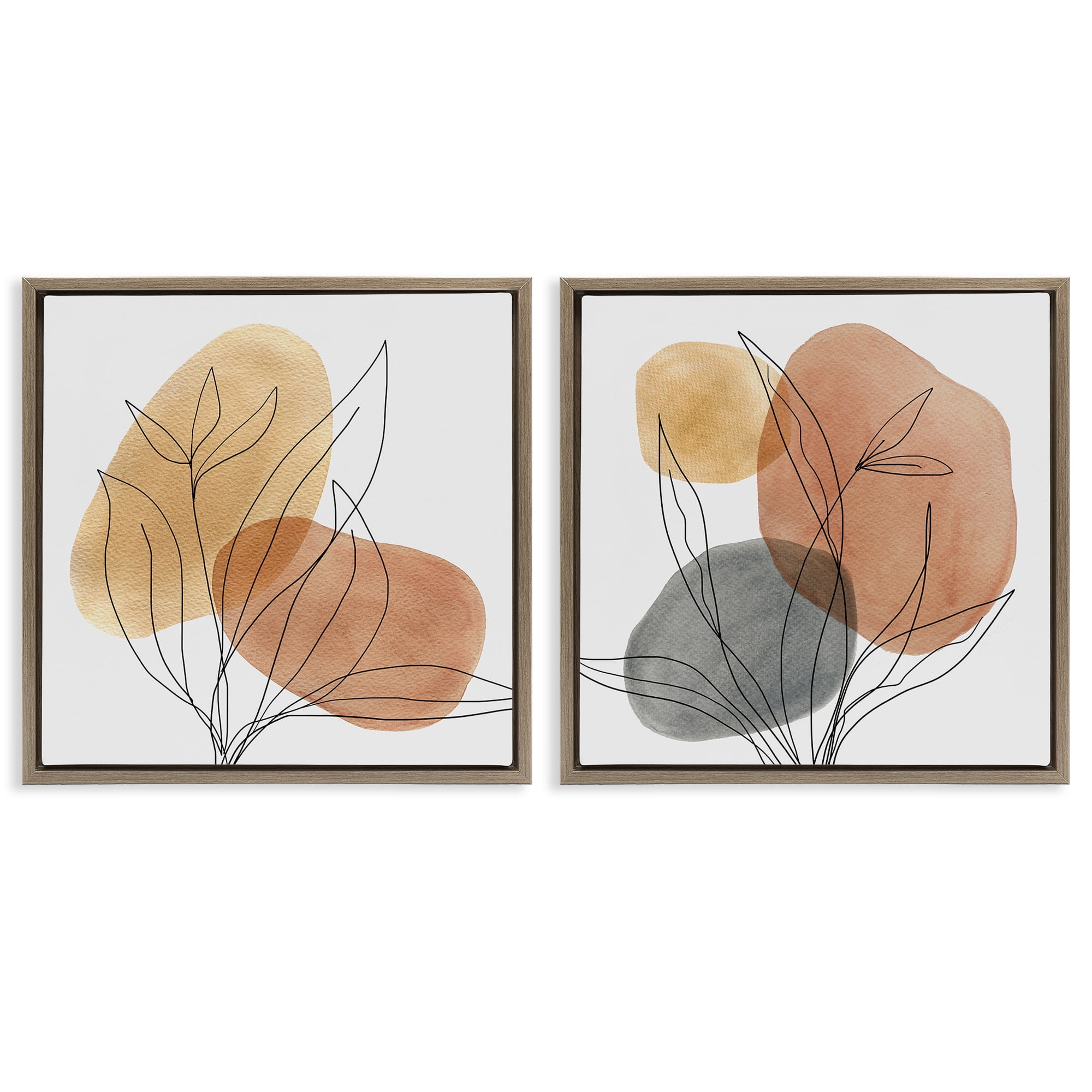 Stupell Industries Simple Neutral Southwestern Botanicals Abstract Painting Brown Floater Framed Canvas Art Print Wall Art, 25 x 25, Set of 2