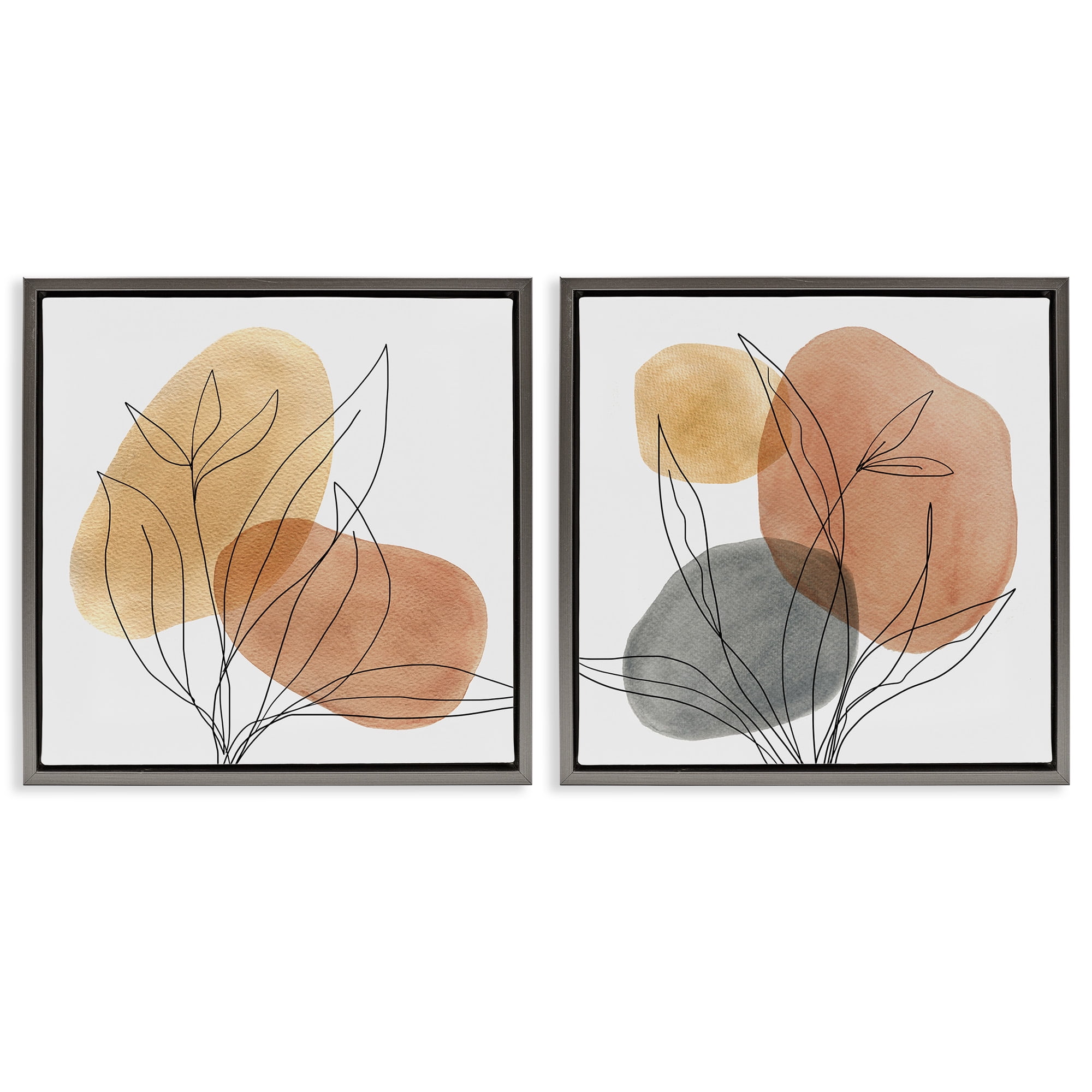 Stupell Industries Simple Neutral Southwestern Botanicals Abstract Painting Gray Floater Framed Canvas Art Print Wall Art, 18 x 18, Set of 2