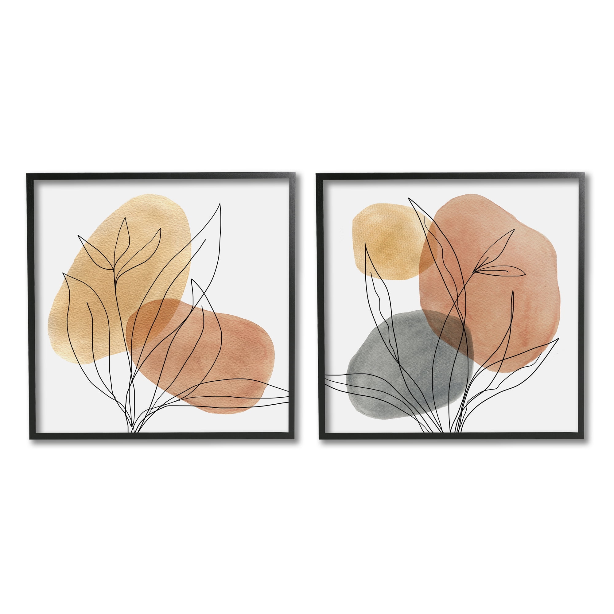 Stupell Industries Simple Neutral Southwestern Tones Botanical Plant Design Graphic Art Black Framed Art Print Wall Art Set of 2, 12x12, by Carol Robinson