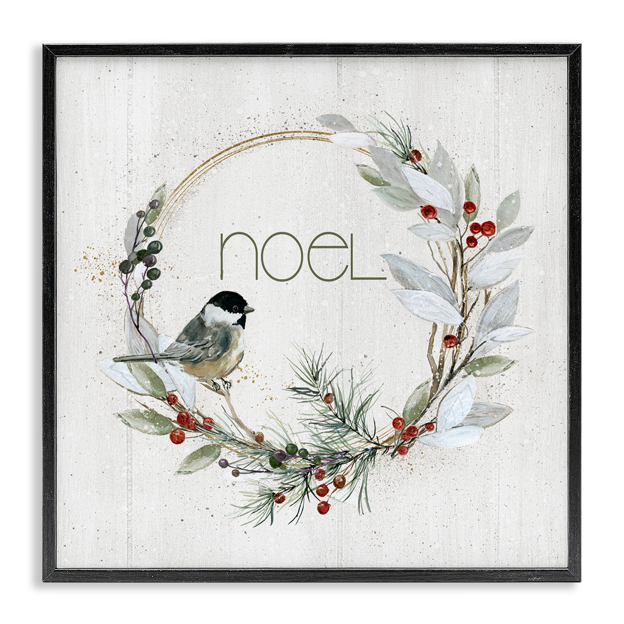 Stupell Industries Simple Noel Wreath Holiday Painting Black Framed Art Prints Wall Art, 12 x 12