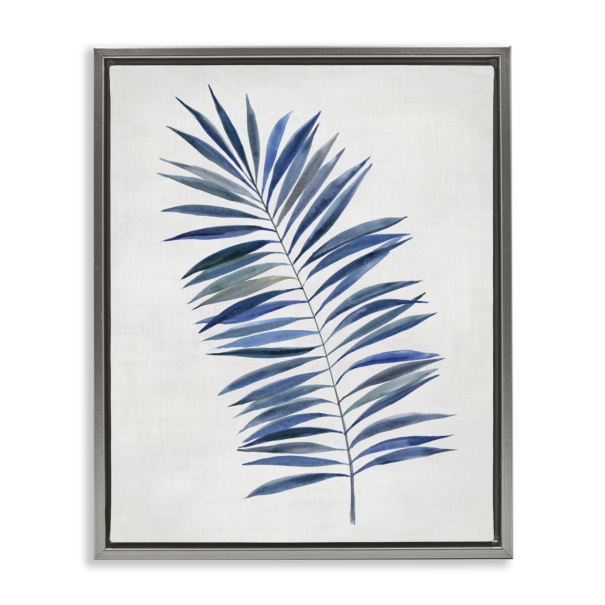 Stupell Industries Simple Palm Leaf Plants & Flowers Painting Gray Floater Framed Canvas Art Print Wall Art, 17 x 21