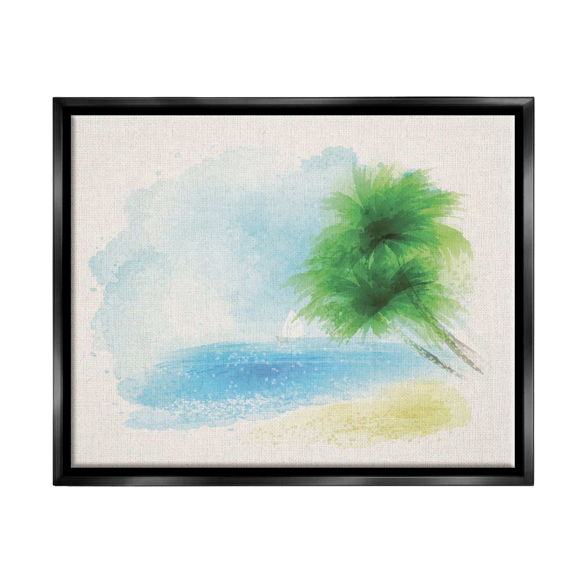 Stupell Industries Simple Palm Tree Beach Painting Coastal Painting Black Floater Framed Art Print Wall Art