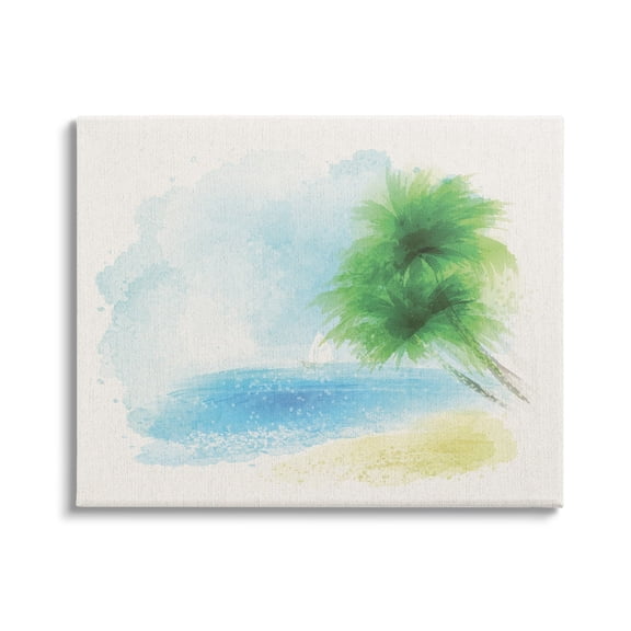 Stupell Industries Simple Palm Tree Beach Painting Coastal Painting Gallery Wrapped Canvas Print Wall Art