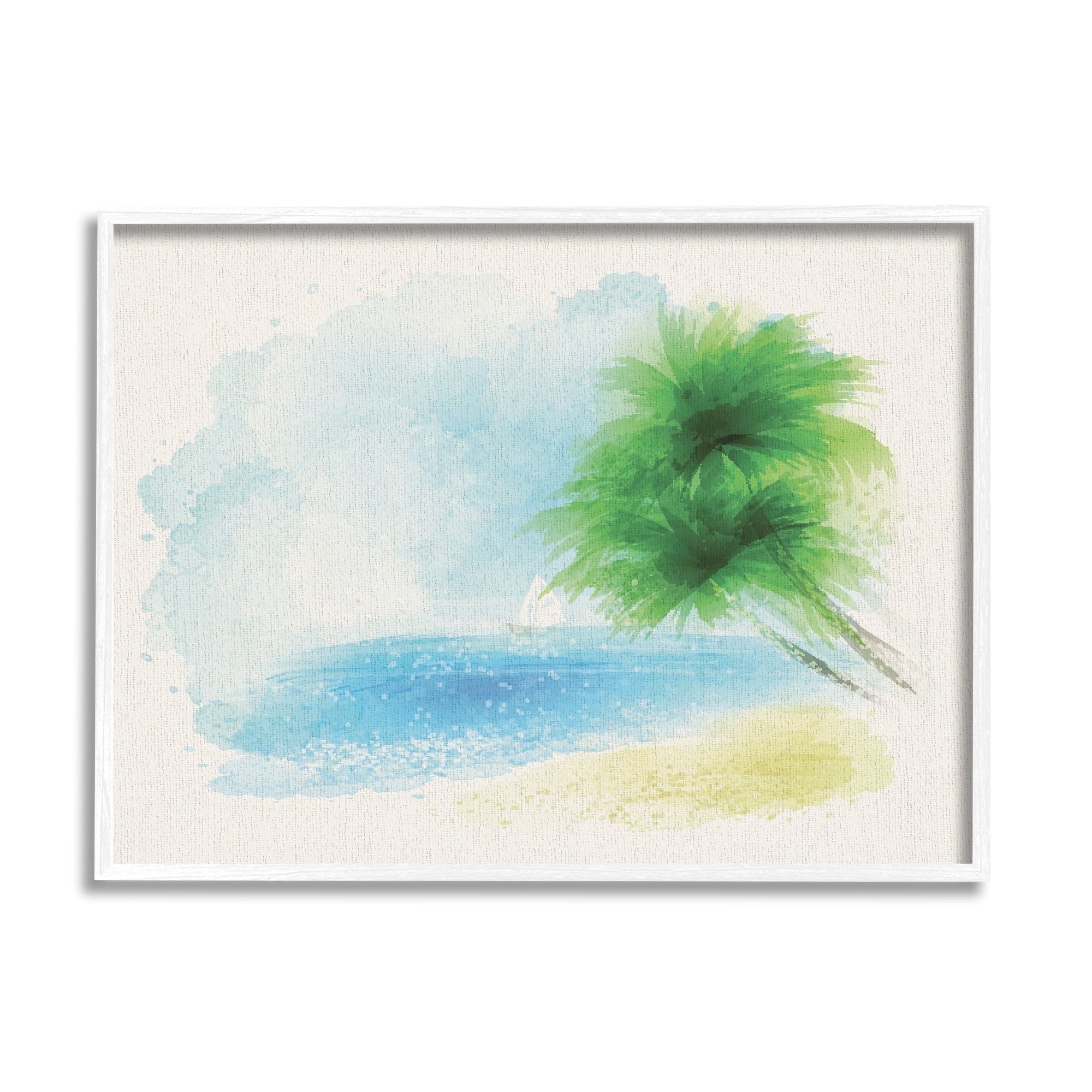 Stupell Industries Simple Palm Tree Beach Painting Coastal Painting White Framed Art Print Wall Art