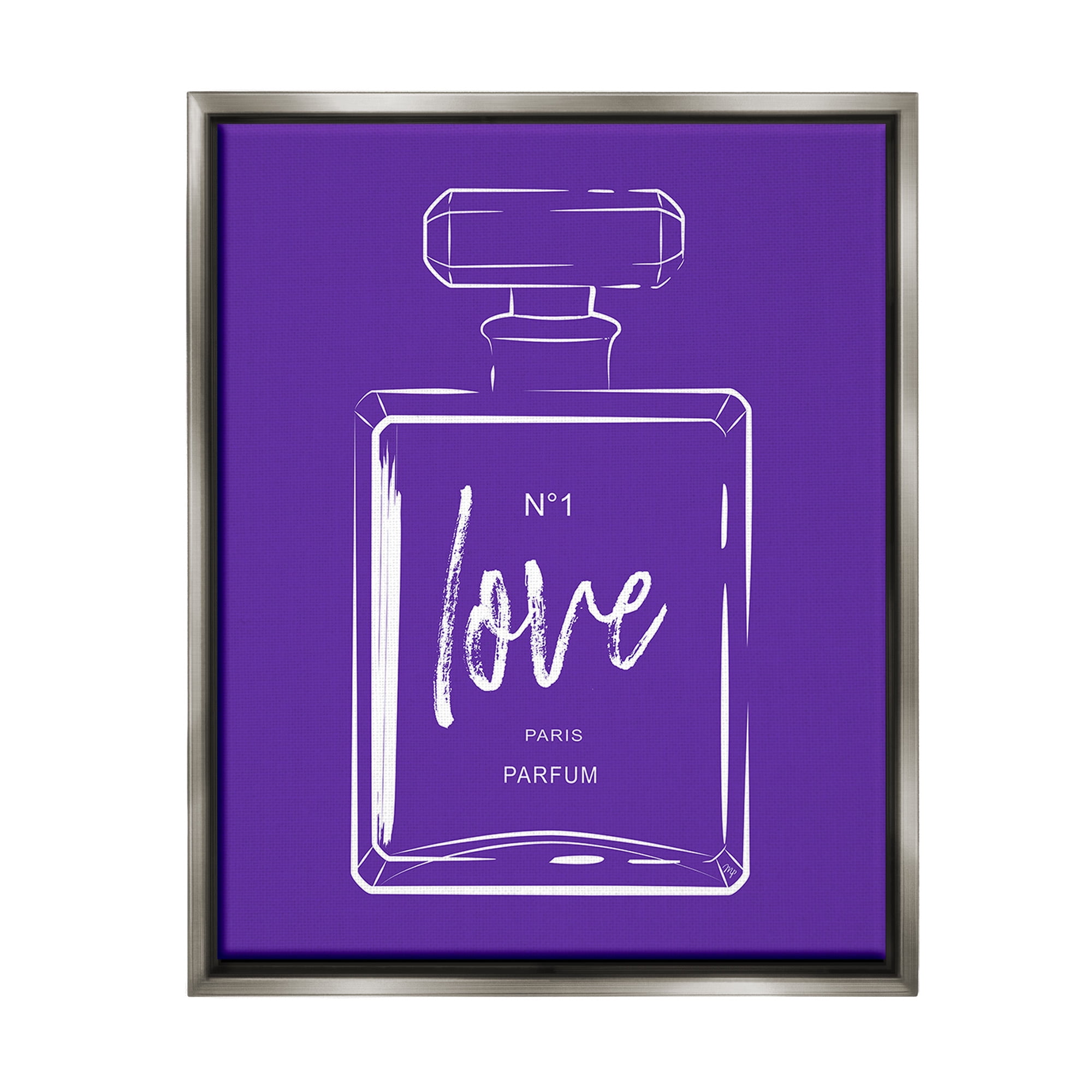 Stupell Industries Simple Perfume on Purple Beauty & Fashion Painting Gray Floater Framed Canvas Art Print Wall Art, 25 x 31