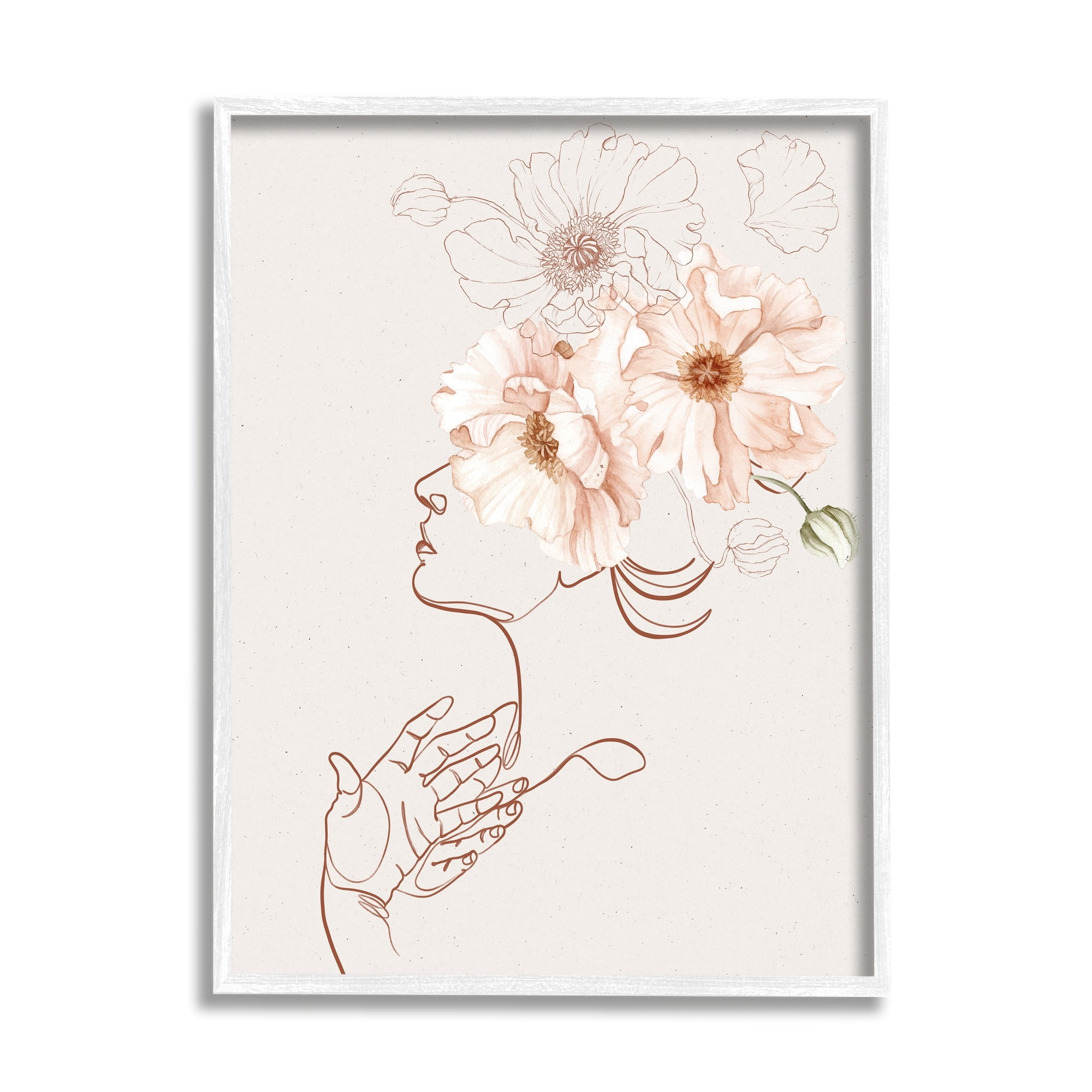 Stupell Industries Simple Pink Botanical Pattern Bouquet Person Outline Framed Wall Art, 11 x 14, Design by Ros Ruseva