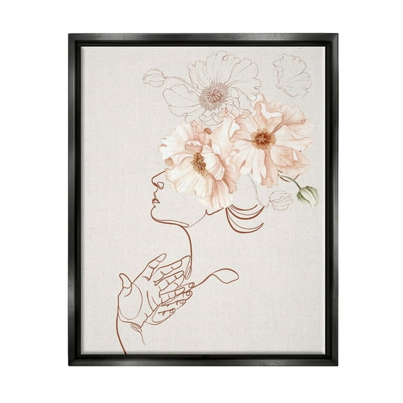 Stupell Industries Simple Pink Botanical Pattern Bouquet Person Outline Jet Black Framed Floating Canvas Wall Art, 16x20, by Ros Ruseva