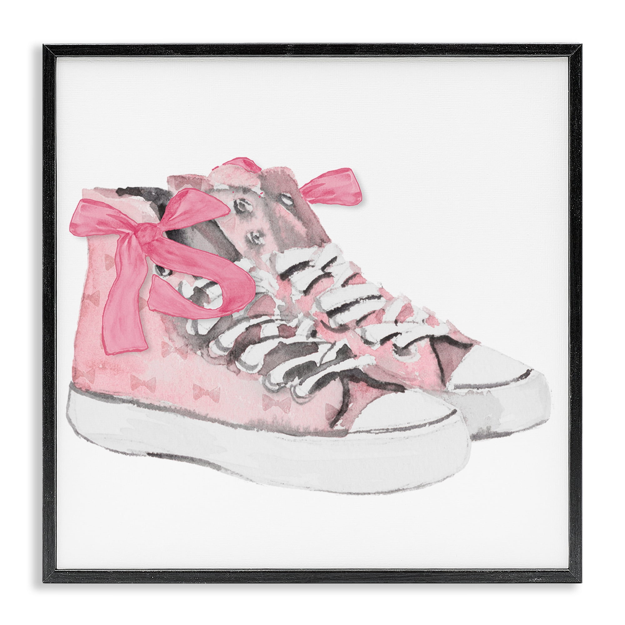 Stupell Industries Simple Pink Bow Sneakers Fashion Painting Black Framed Art Print Wall Art, 17 x 17