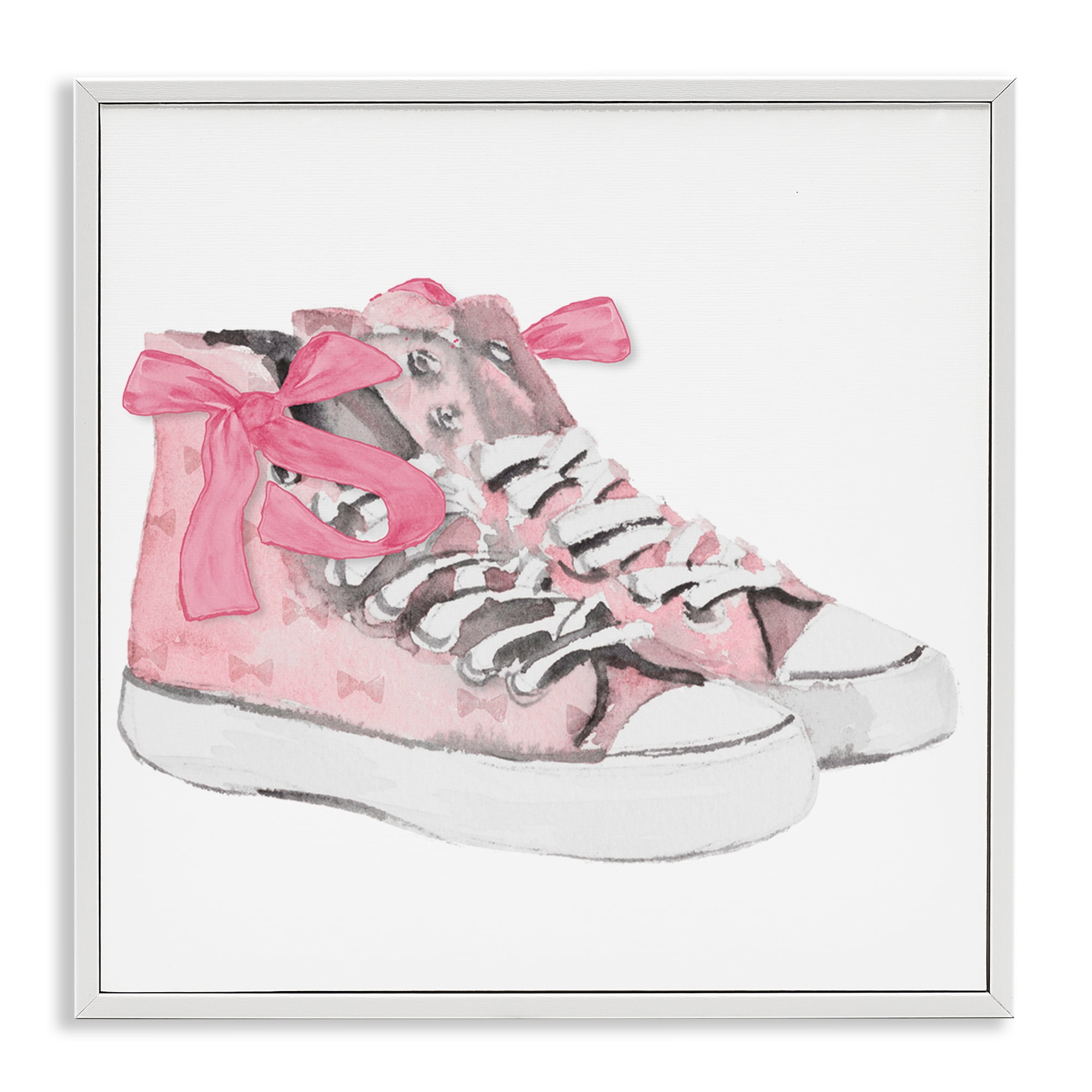 Stupell Industries Simple Pink Bow Sneakers Fashion Painting White Framed Art Print Wall Art, 17 x 17