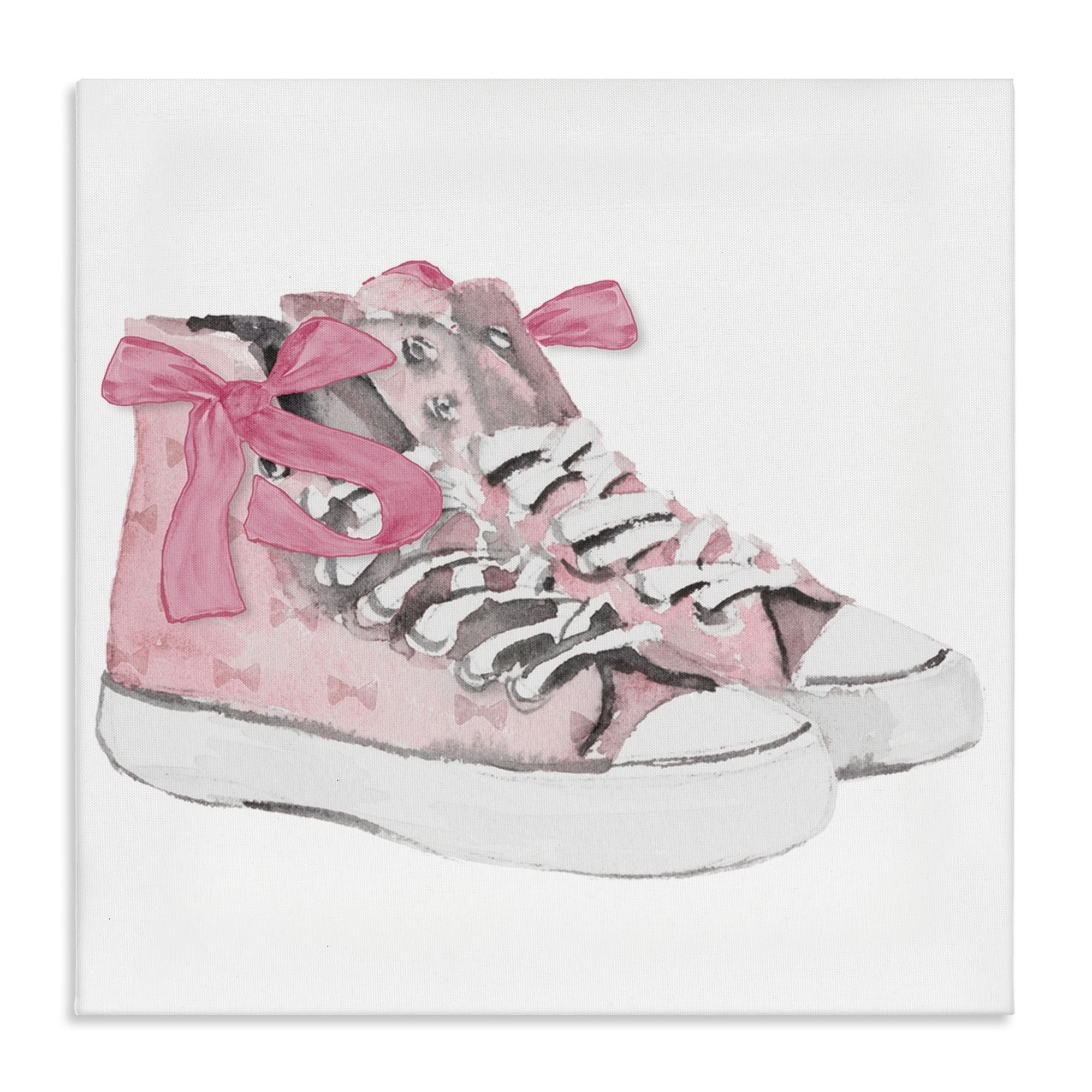 Stupell Industries Simple Pink Bow Sneakers Fashion Painting Wrapped Canvas Art Print Wall Art, 17 x 17
