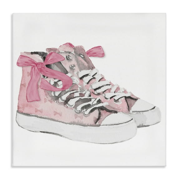 Stupell Industries Simple Pink Bow Sneakers Fashion Painting Wrapped Canvas Art Print Wall Art, 30 x 30