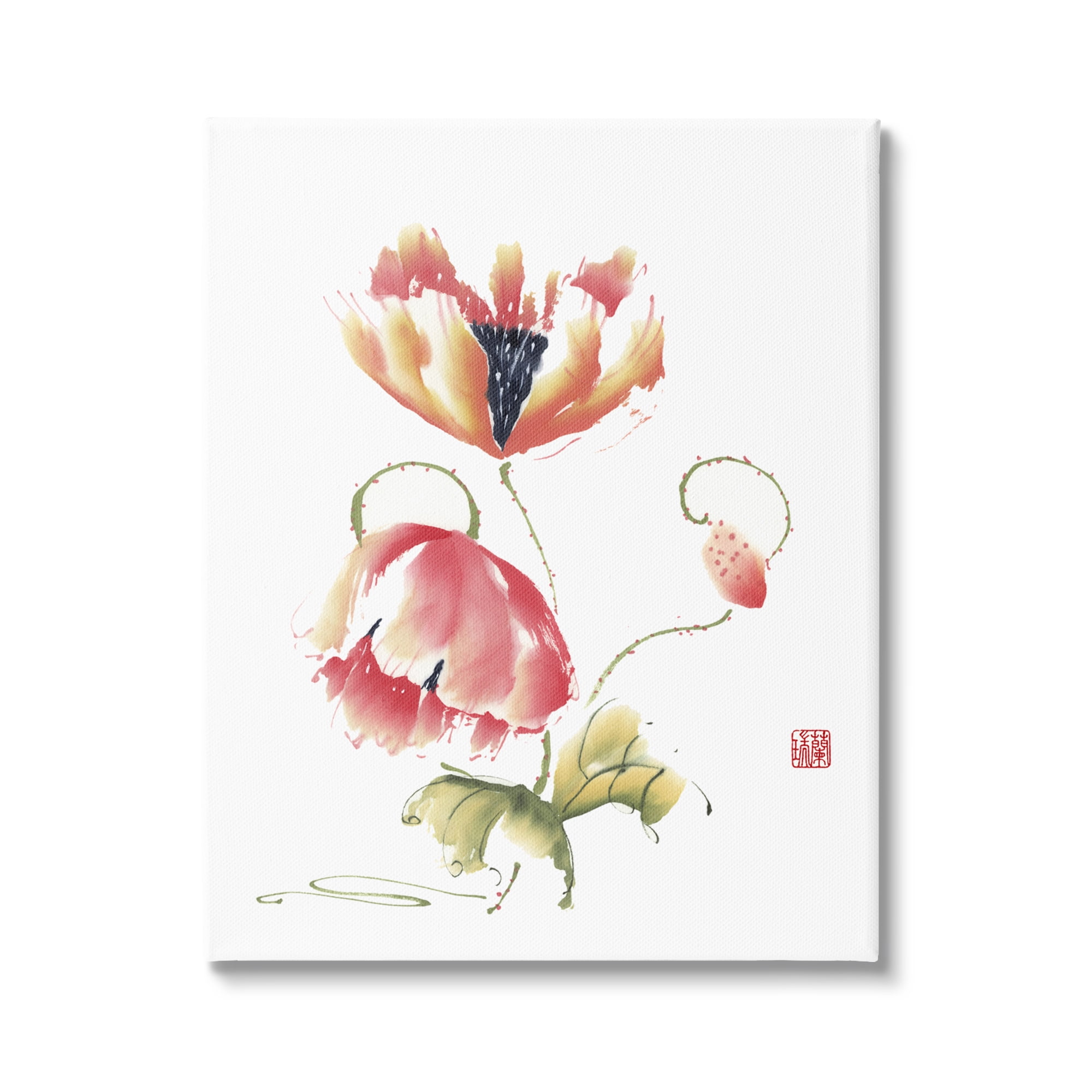 Stupell Industries Simple Pink Orange Floral Petal Blossoms Illustration Paintings Gallery-Wrapped Canvas Print Wall Art, 36x48, by Nan Rae