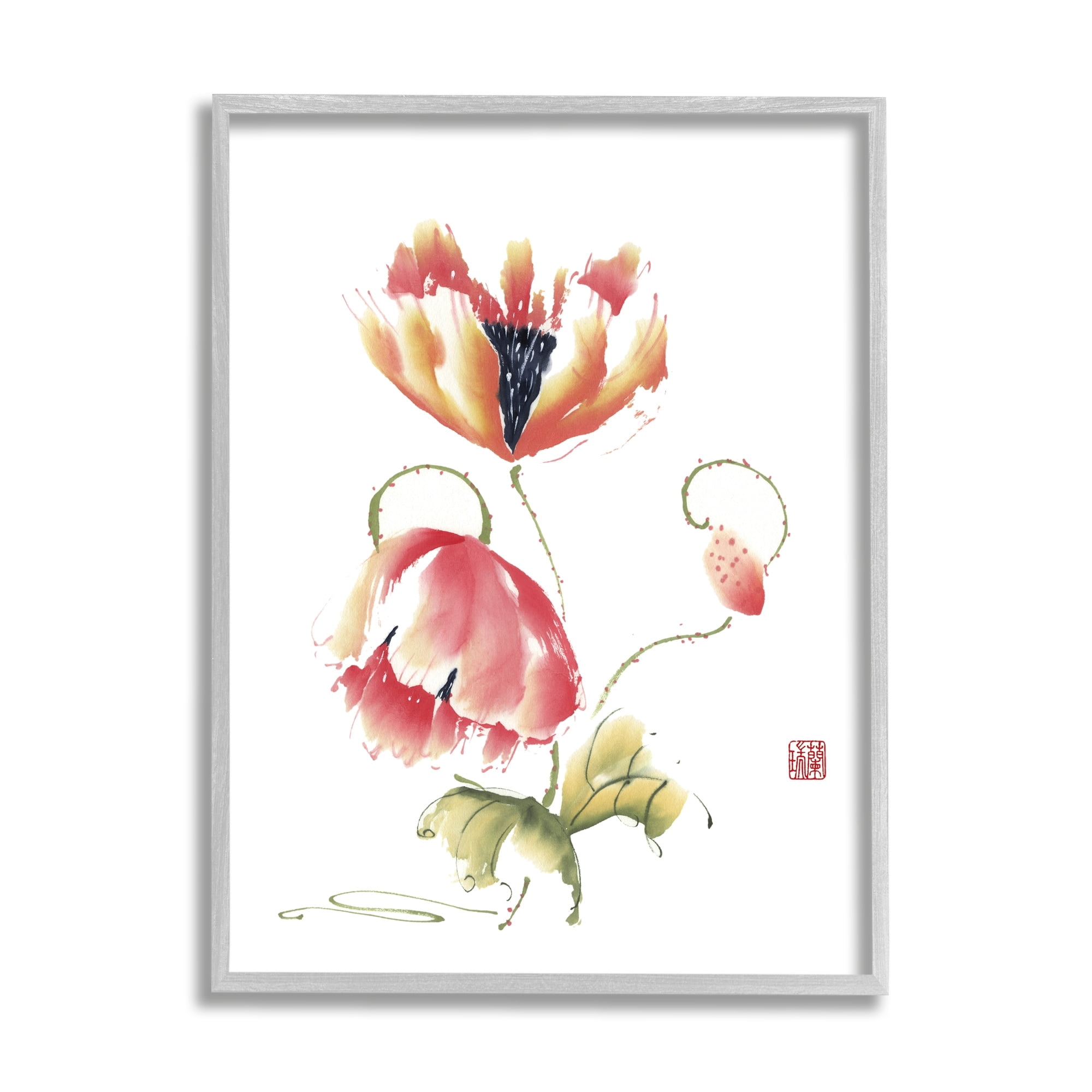 Stupell Industries Simple Pink Orange Floral Petal Blossoms Illustration Paintings Gray Framed Art Print Wall Art, 11x14, by Nan Rae