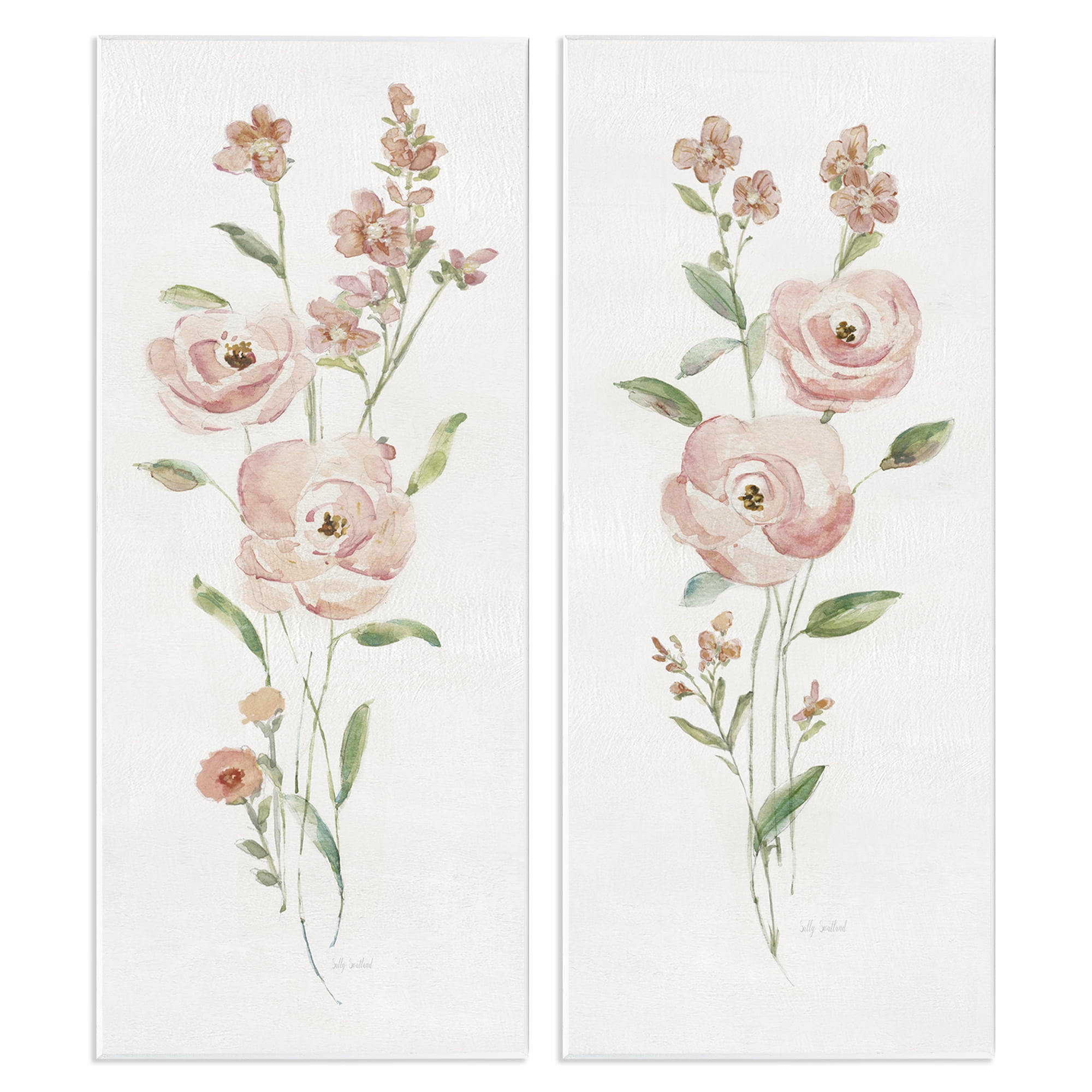 Stupell Industries Simple Pink Watercolor Flowers Plants & Flowers Painting Unframed Art Print Wall Art, 7 x 17, Set of 2