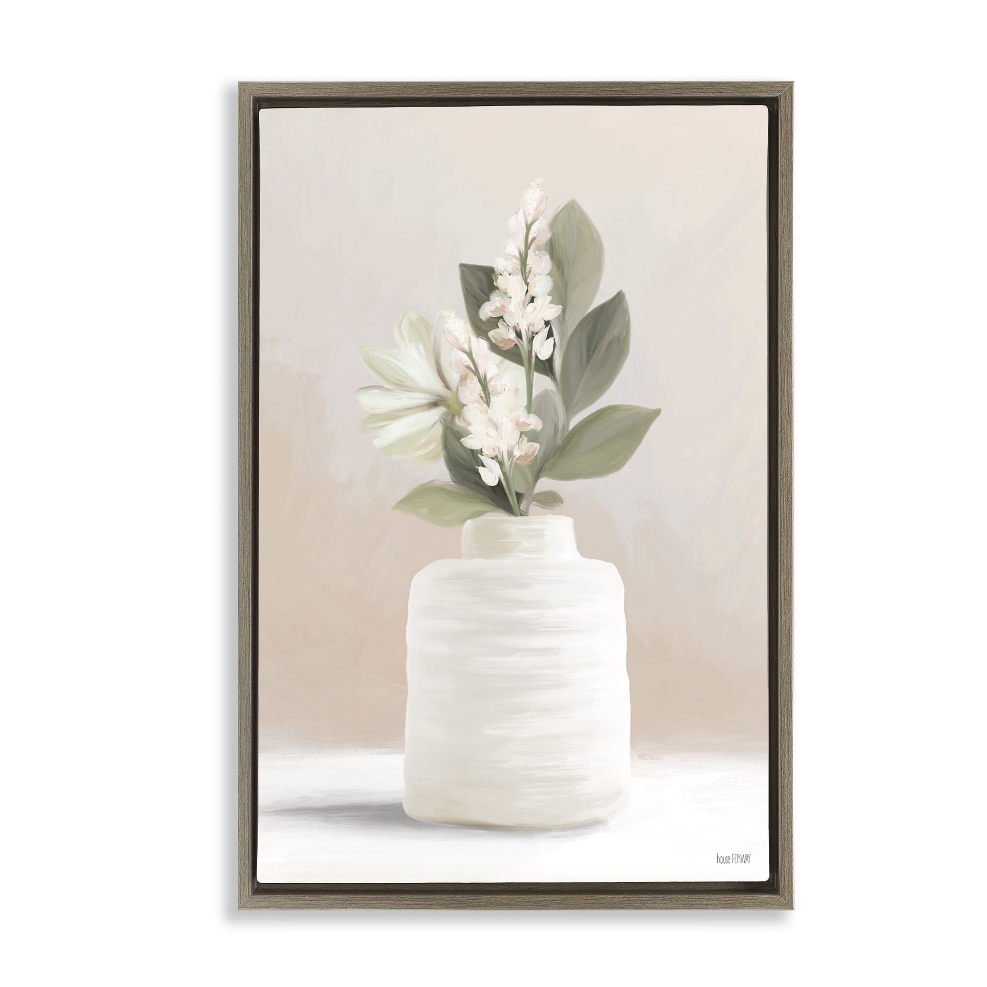 Stupell Industries Simple Potted Herb Botanical & Floral Painting Brown Floater Framed Art Print Wall Art, 21 x 31