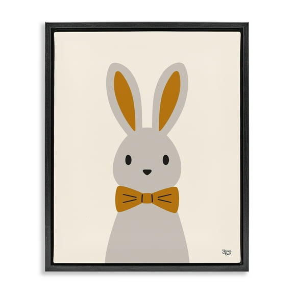 Stupell Industries Simple Rabbit with Bowtie Animals Painting Black Floater Framed Canvas Art Print Wall Art, 17 x 21