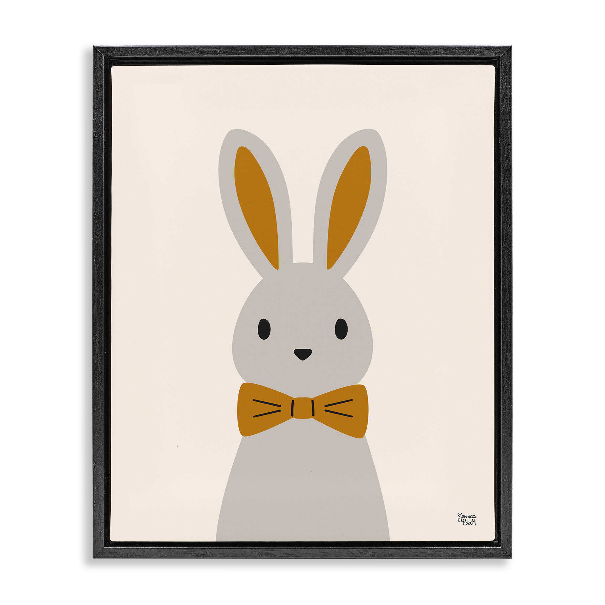 Stupell Industries Simple Rabbit with Bowtie Animals Painting Black Floater Framed Canvas Art Print Wall Art, 25 x 31