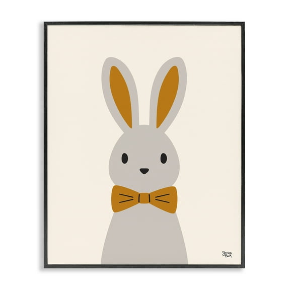 Stupell Industries Simple Rabbit with Bowtie Animals Painting Black Framed Art Print Wall Art, 11 x 14