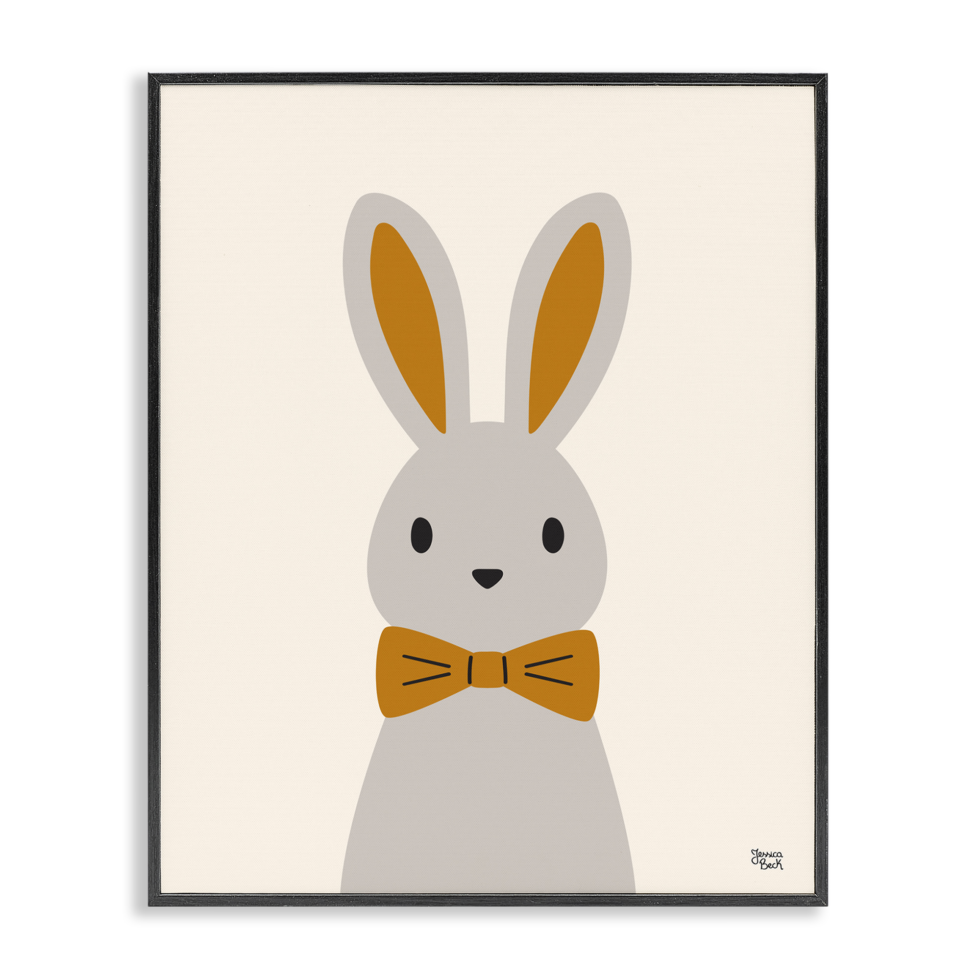Stupell Industries Simple Rabbit with Bowtie Animals Painting Black Framed Art Print Wall Art, 16 x 20